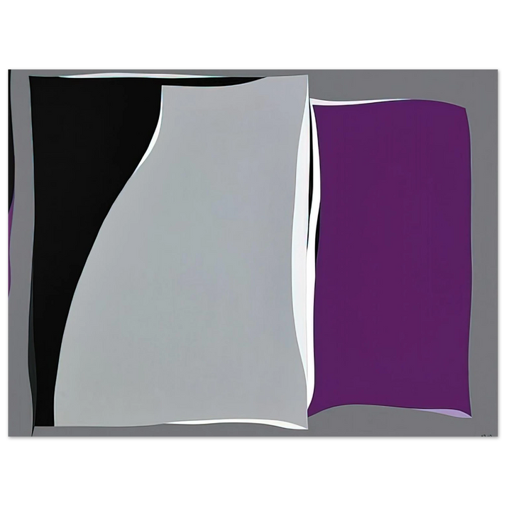 Karl Benjamin - Black Gray Curves with Purple - 1960 75x100 cm / 30x40inches Fine Art Poster