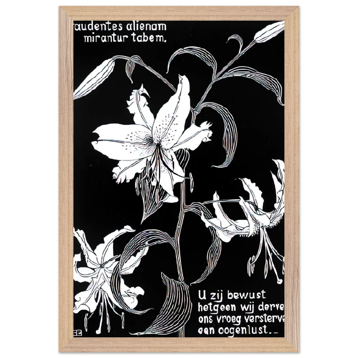 MC Escher - FLOWERS Wall Art - 21x29.7 cm / 8x12" - Premium Wooden Framed Poster With Fine Art Paper - Wood frame