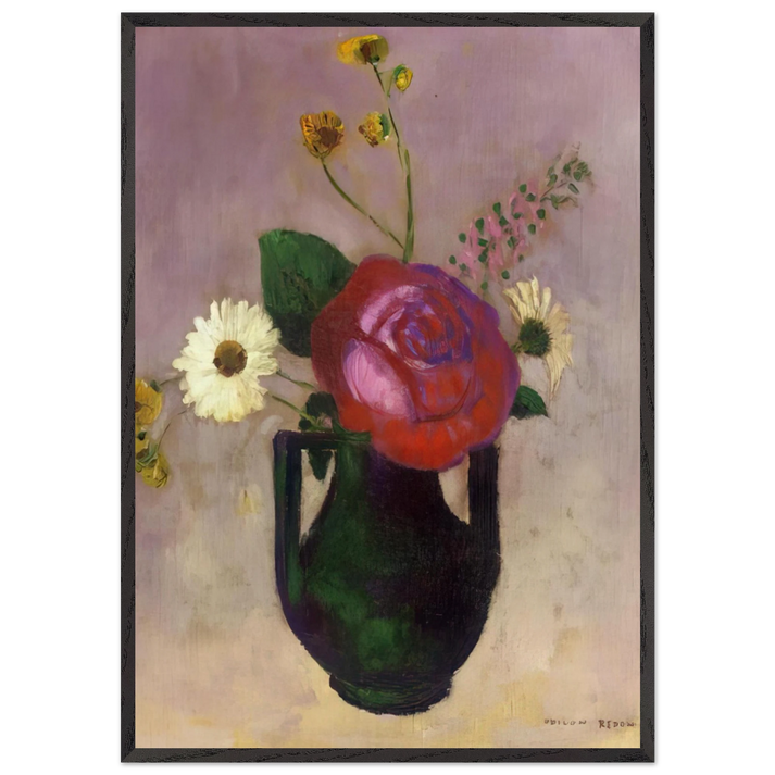 ROSE AND DAISY - Odilon Redon 70x100 cm / 28x40 inches Framed Art Print – Black Wooden Frame
