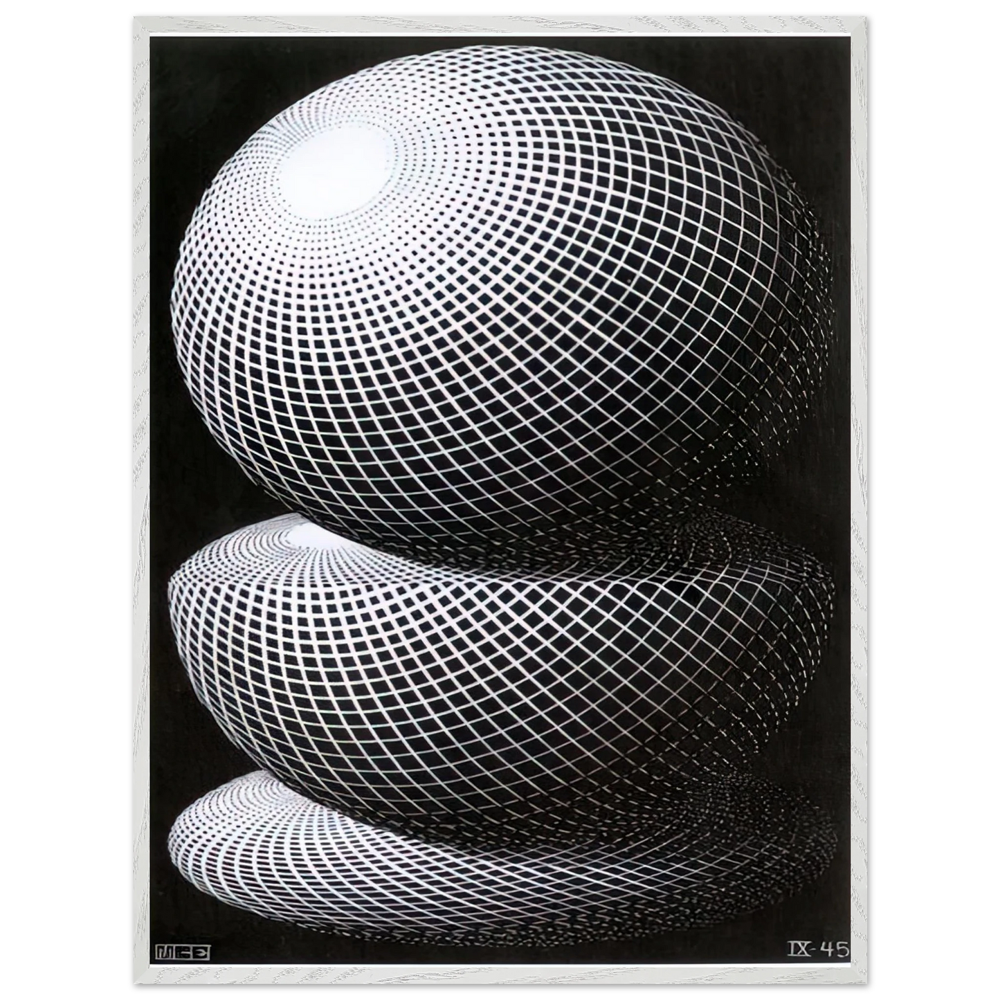 MC Escher - THREE SPHERES I SCHEME Wall Art - 30x40 cm / 12x16 inches - Premium Wooden Framed Poster With Fine Art Paper - Black frame