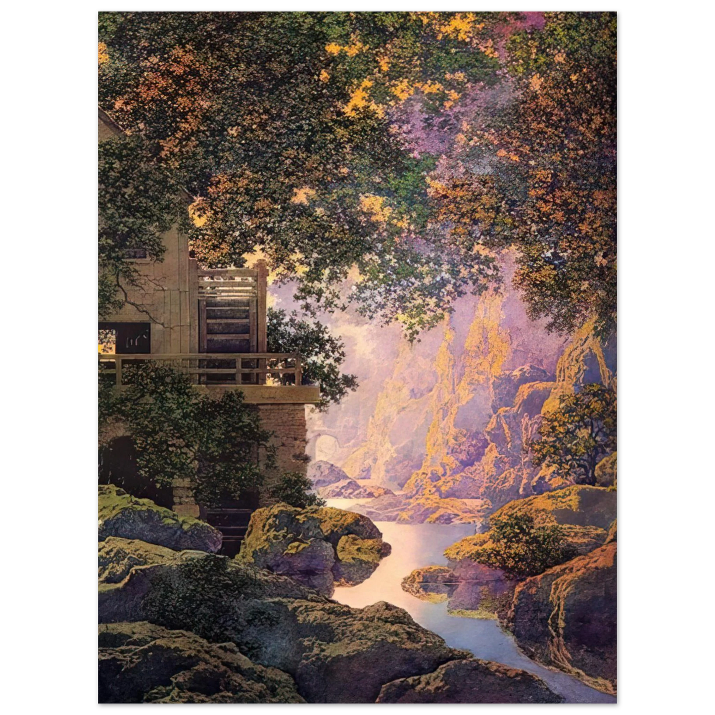 Maxfield Parrish - The Old Glen Mill Large Wall Art - 30x40 cm / 12x16 inches - Premium Wooden Framed Poster With Fine Art Paper-canvas - Black frame