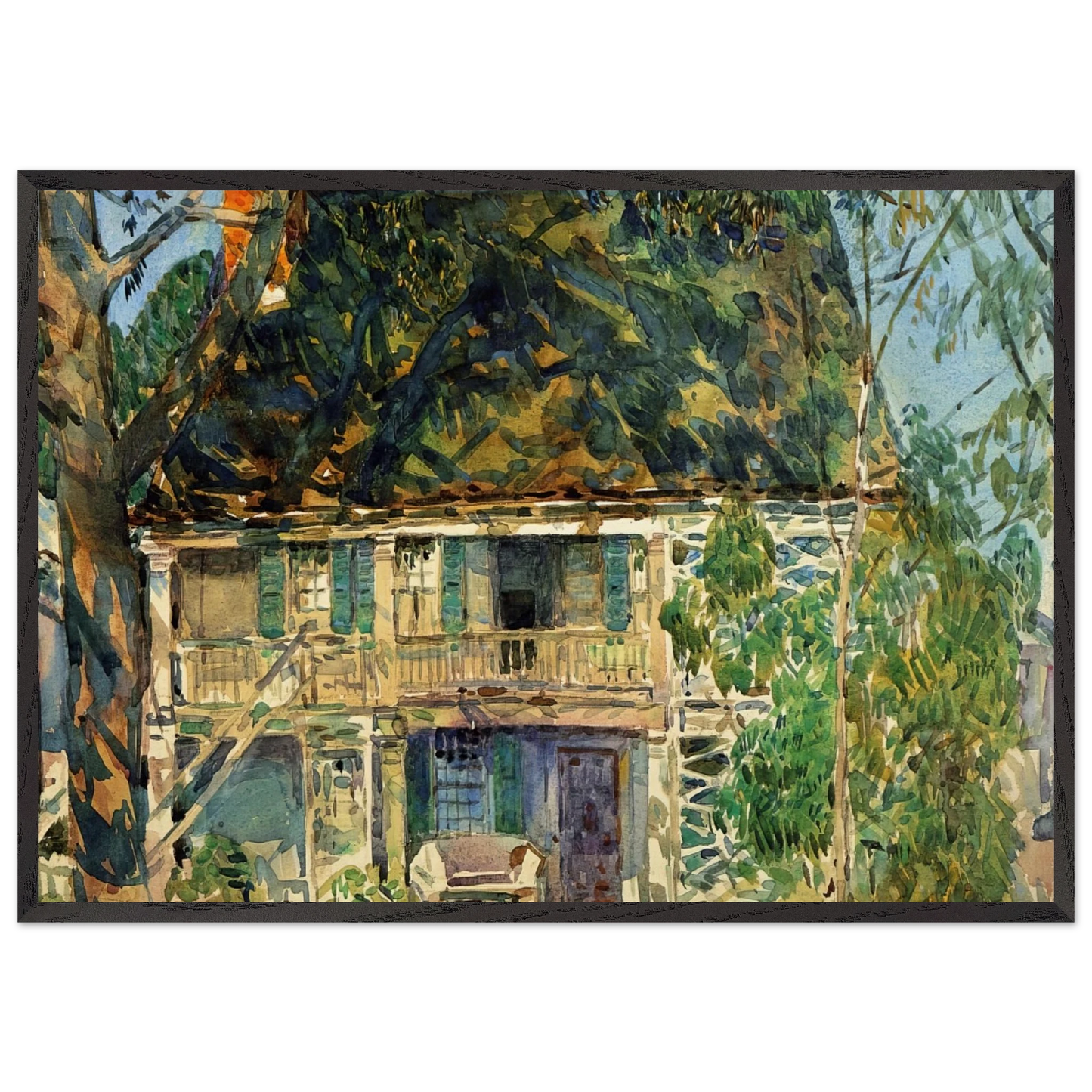 The Brush House - Childe Hassam 70x100 cm / 28x40 inches Framed Art Print – Black Wooden Frame