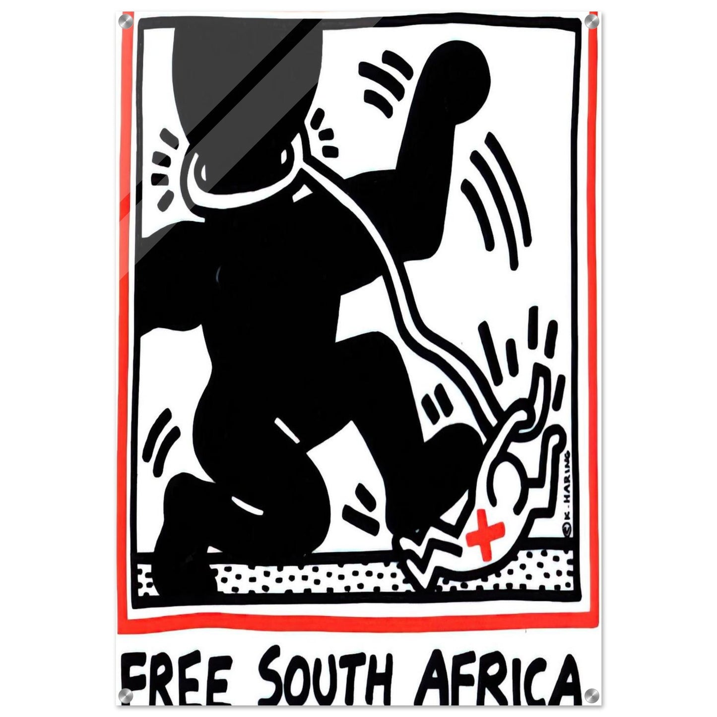 FREE SOUTH AFRICA 1985 - Keith Haring Acrylic Print - 70x100 cm / 28x40″ inches | Keith Haring Wall Art | Keith Haring Prints