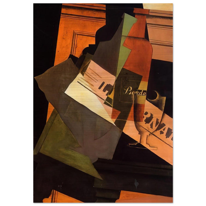 BOTTLE GLASS AND NEWSPAPER - Juan Gris Brushed Aluminum Print - 70x100 cm / 28x40 inches | Juan Gris Aluminum Print | Juan Gris Prints