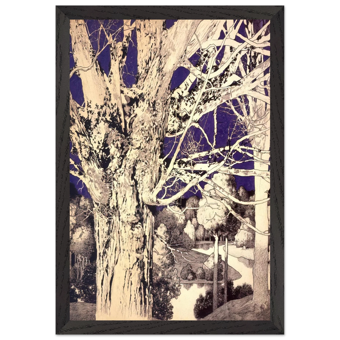 Maxfield Parrish - Solitude Wall Art - 21x29.7 cm / 8x12" - Premium Wooden Framed Poster With Fine Art Paper-canvas - Wood frame