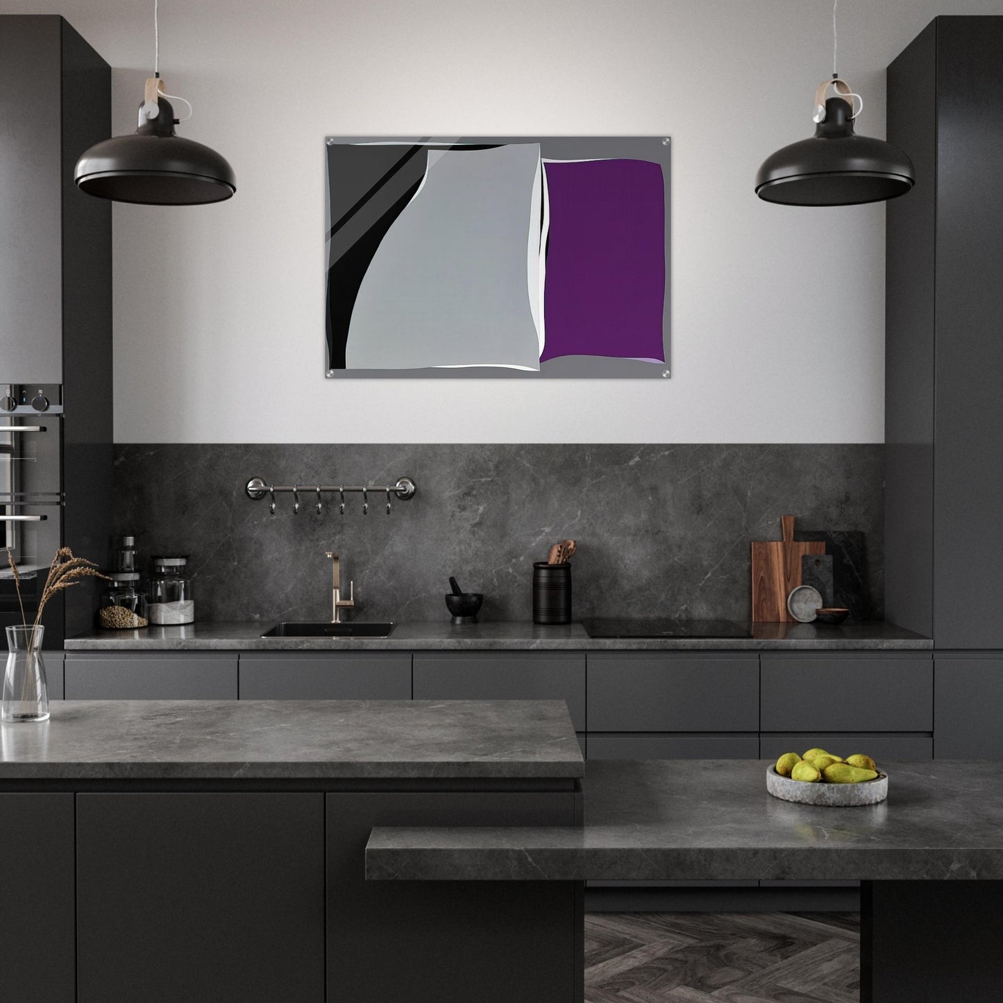 Black Gray Curves with Purple - 1960 - Karl Benjamin Acrylic Print - 70x100 cm / 28x40″ inches | Karl Benjamin Wall Art | Karl Benjamin Prints