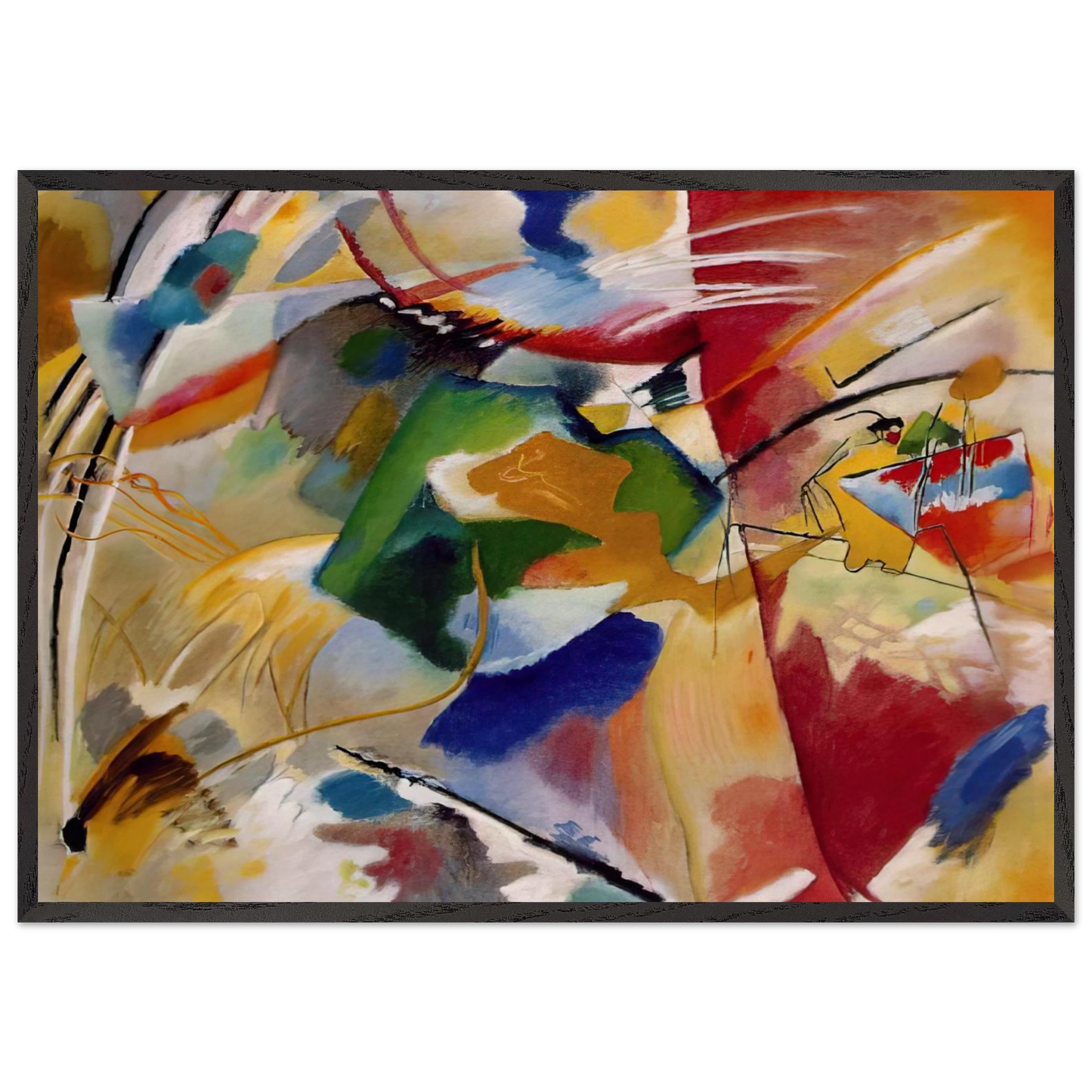 PAINTING WITH GREEN CENTER 1913 - Wassily Kandinsky 70x100 cm / 28x40 inches Framed Art Print – Black Wooden Frame