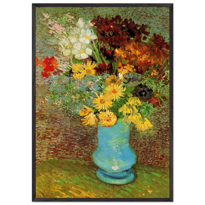 Vase with Daisies and Anemones - Vincent van Gogh 70x100 cm / 28x40 inches Framed Art Print – Black Wooden Frame