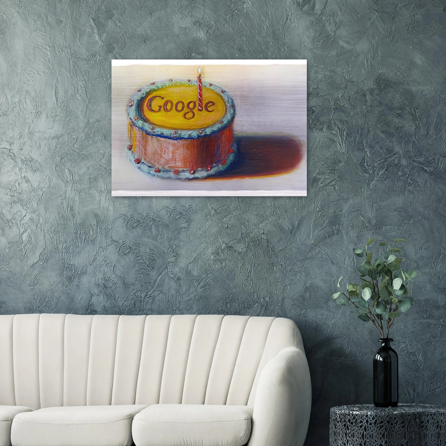 Google - 12th Birthday Cake Doodle - 2010 - Wayne Thiebaud Brushed Aluminum Print - 70x100 cm / 28x40 inches | Wayne Thiebaud Aluminum Print | Wayne Thiebaud Prints