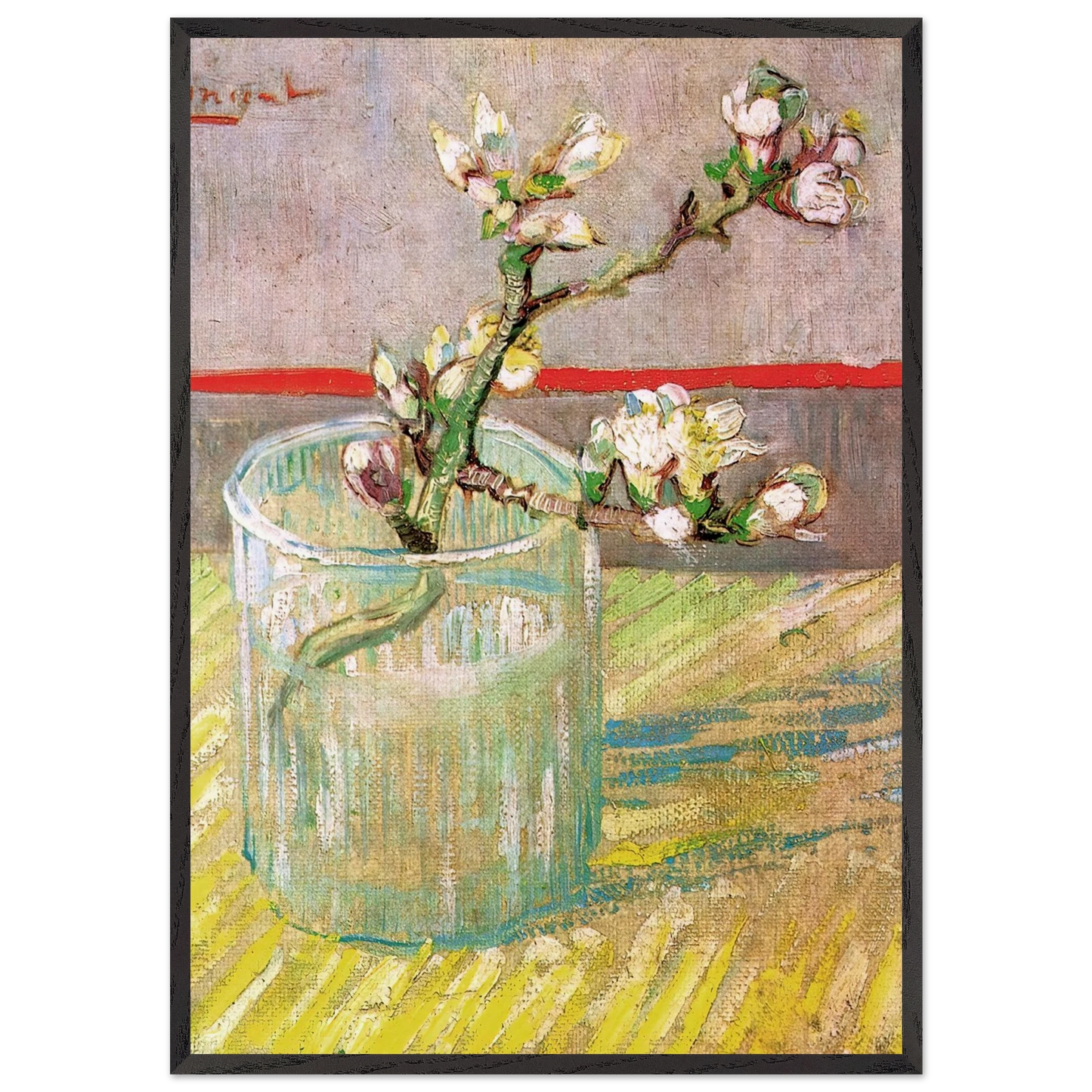 Blossoming Almond Branch in a Glass - Vincent van Gogh Framed Art Print – Black Wooden Frame - Default Title - -Framed Art Print