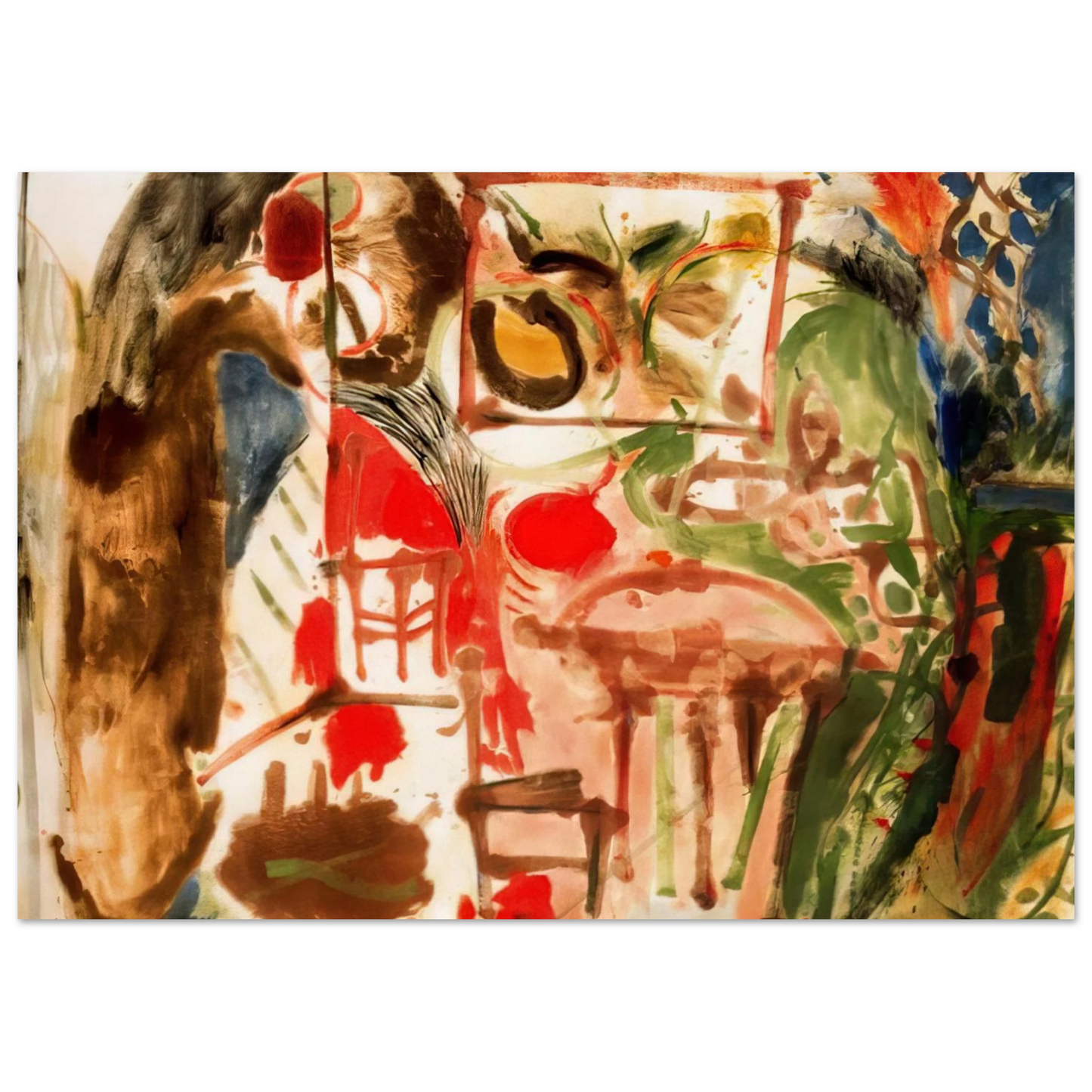 Helen Frankenthaler - Interior - 1957 Wall art - 28x43 cm / XL (11x17 inches) - Premium Wooden Framed Poster With Fine Art Paper - White frame
