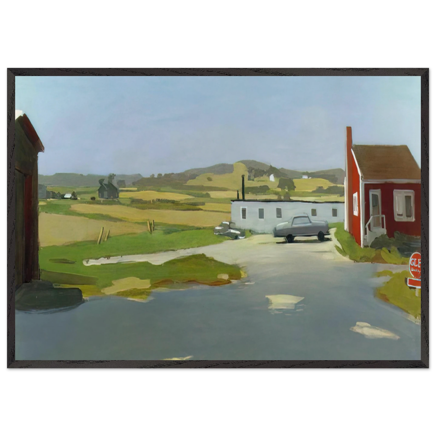 LONG ISLAND LANDSCAPE WITH RED BUILDING 1962 - Fairfield Porter Framed Art Print – Black Wooden Frame - Default Title - -Framed Art Print