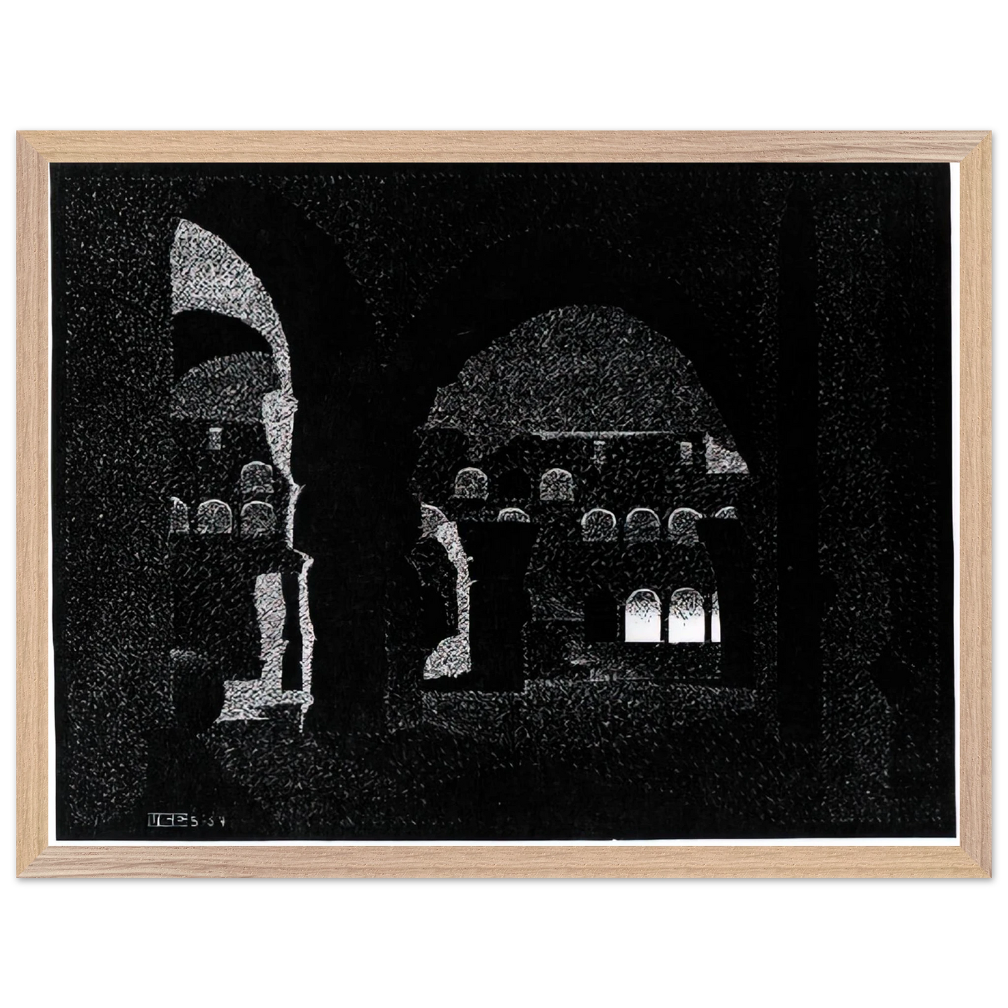 MC Escher - NOCTURNAL ROME COLOSSEUM Wall Art - 60x80 cm / 24x32 inches - Premium Wooden Framed Poster With Fine Art Paper - Wood frame