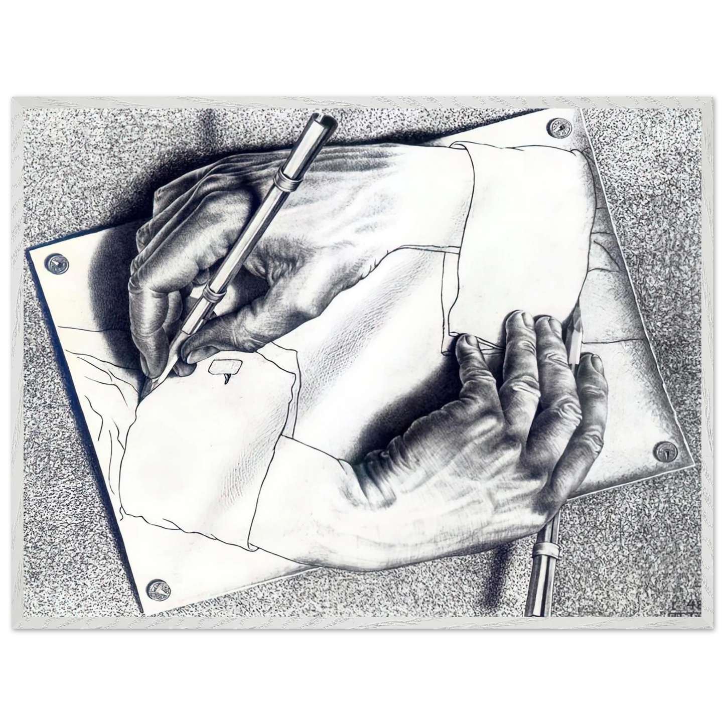 MC Escher - DRAWING HANDS Wall Art - 60x80 cm / 24x32 inches - Premium Wooden Framed Poster With Fine Art Paper - Black frame