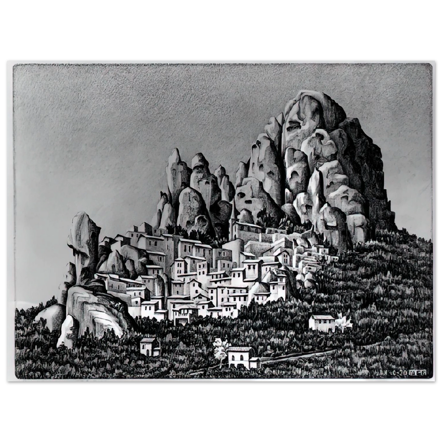 MC Escher - PENTEDATTIO CALABRIA OCTOBER 1930 1930 Wall Art - 60x80 cm / 24x32 inches - Premium Wooden Framed Poster With Fine Art Paper-canvas - White frame