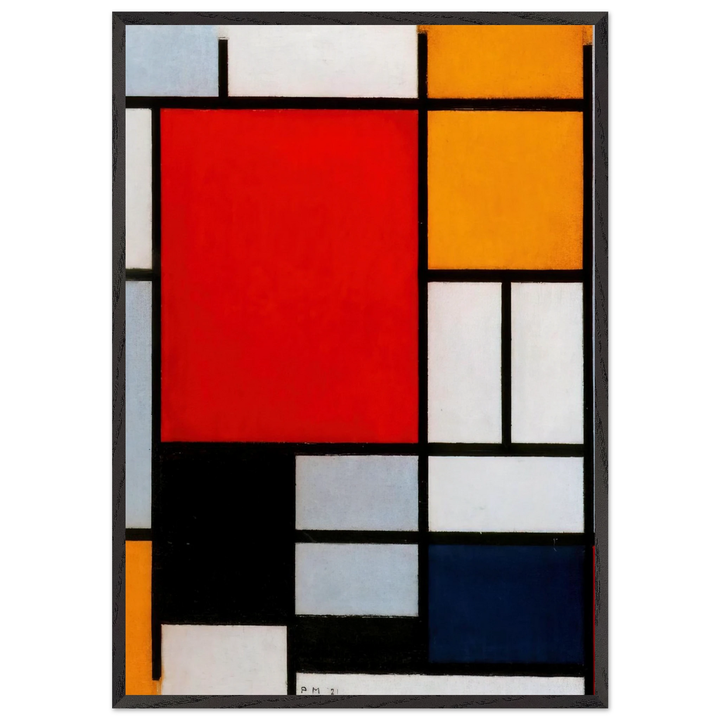 Composition with Large Red Plane Yellow Black Gray and Blue - Piet Mondrian 70x100 cm / 28x40 inches Framed Art Print – Black Wooden Frame