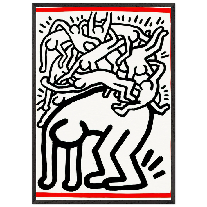 FIGHT AIDS WORLDWIDE 1990 N2 - Keith Haring 70x100 cm / 28x40 inches Framed Art Print – Black Wooden Frame | Keith Haring Art For Sale