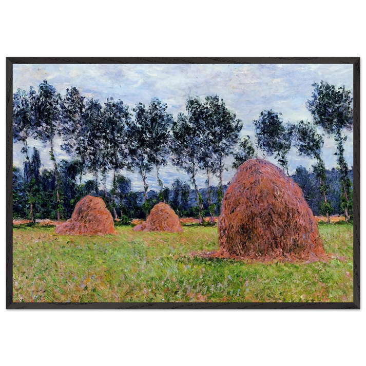 Haystacks Overcast Day - claude monet 70x100 cm / 28x40 inches Framed Art Print – Black Wooden Frame