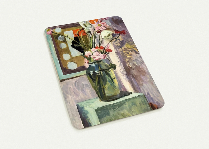 FLOWERS IN A GLASS VASE WITH ABSTRACT NEEDLEWORK DESIGN By Vanessa Bell Pack of 10 Post Cards | Vanessa Bell Post Cards | A6 (10.5 x 14.8 cm) - 4.1 x 5.8 inches