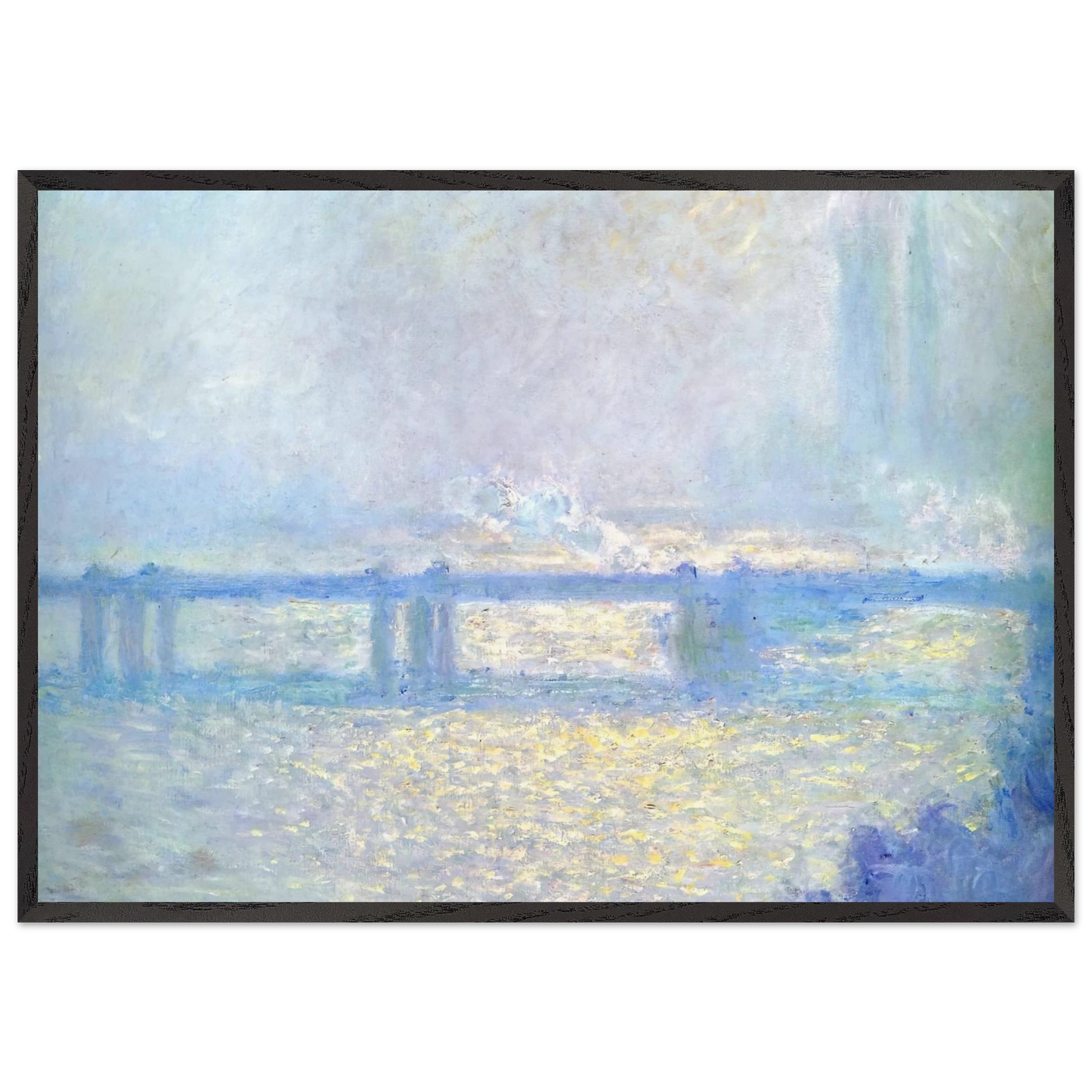 Charing Cross Bridge Overcast Weather - claude monet Framed Art Print – Black Wooden Frame - Default Title - -Framed Art Print