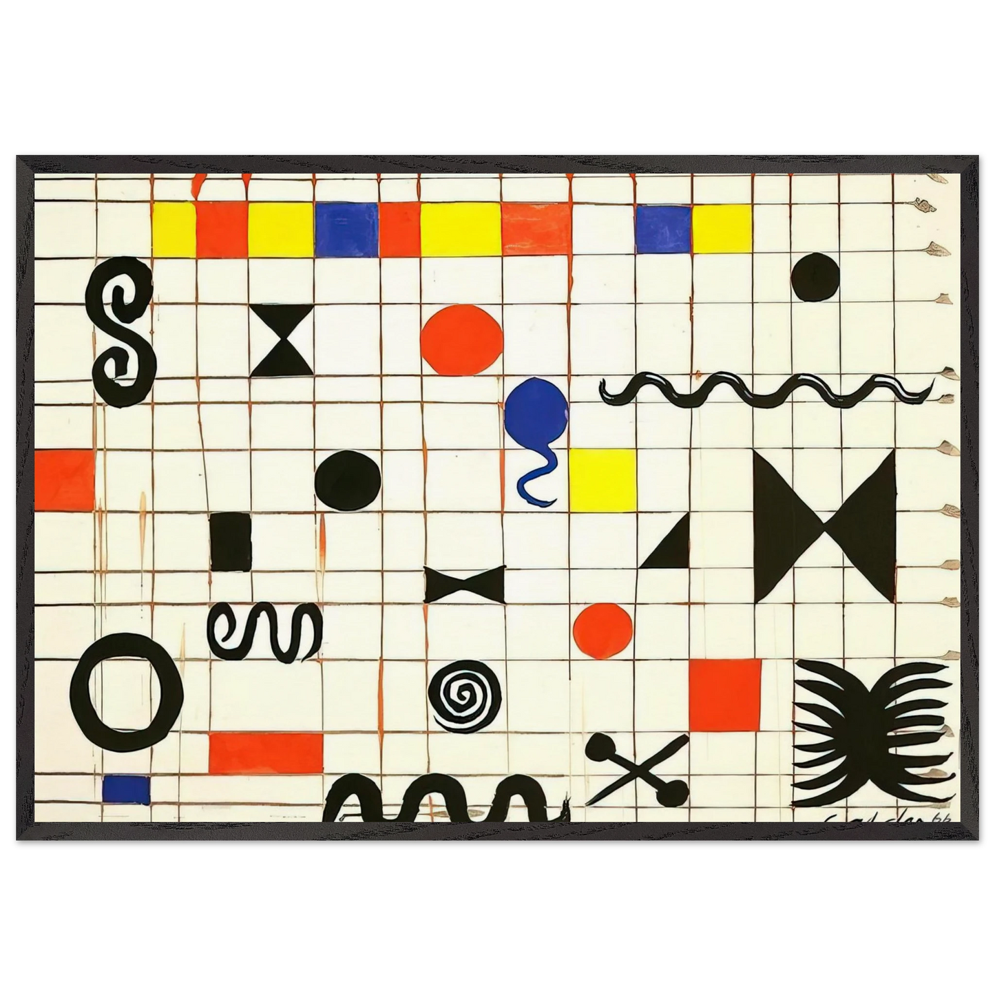 GRID WITH SYMBOLS 1966 - Alexander Calder 70x100 cm / 28x40 inches Framed Art Print – Black Wooden Frame