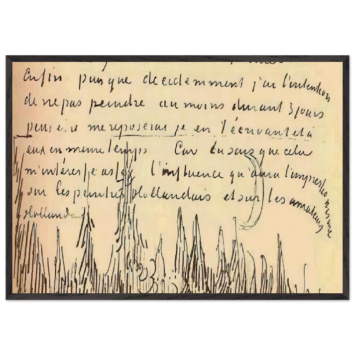 A Lane of Cypresses with a Couple Walking - Vincent van Gogh 70x100 cm / 28x40 inches Framed Art Print – Black Wooden Frame