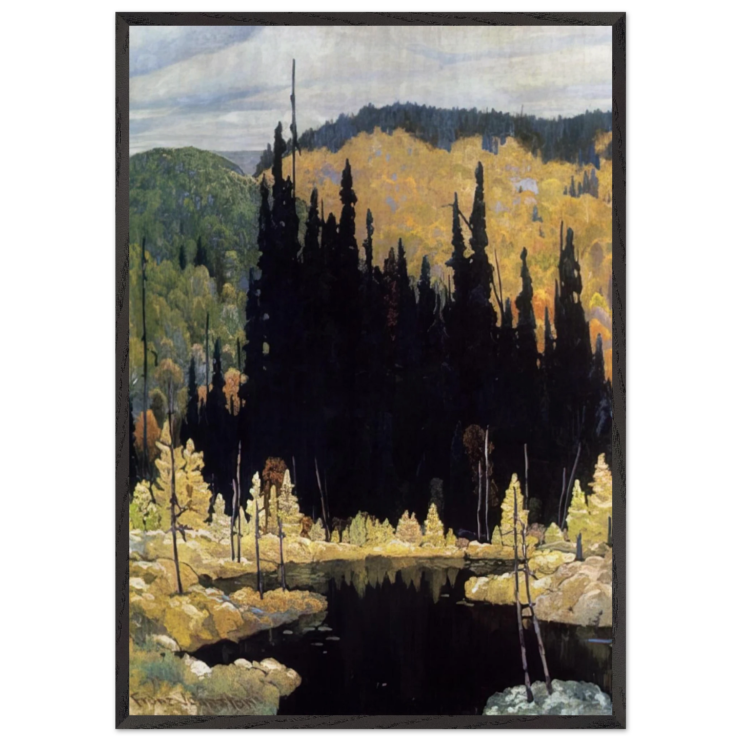 Autumn Algoma - Art Nouveau Modern - Frank Johnston 70x100 cm / 28x40 inches Framed Art Print – Black Wooden Frame