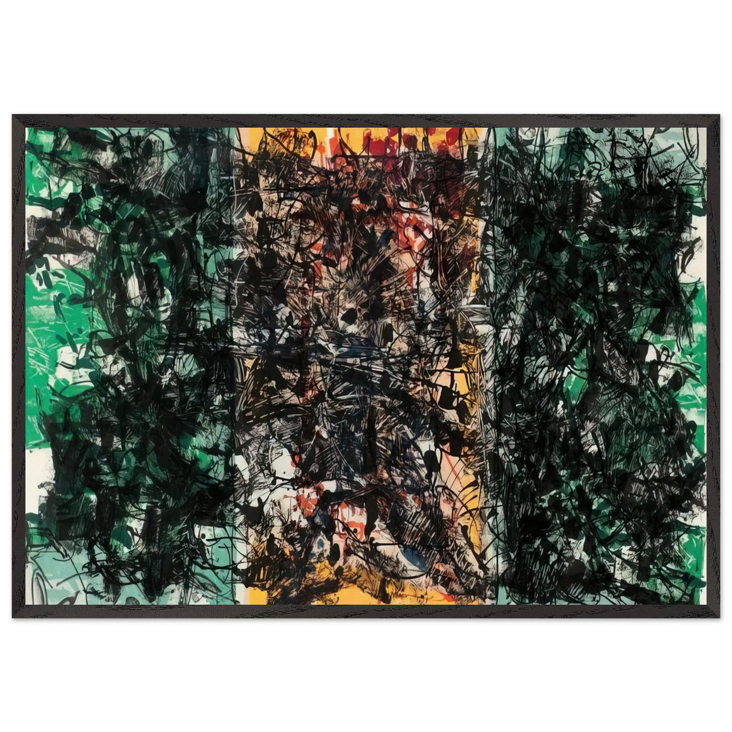 Triptyque orange - Jean-Paul Riopelle Framed Art Print – Black Wooden Frame - Default Title - -Framed Art Print