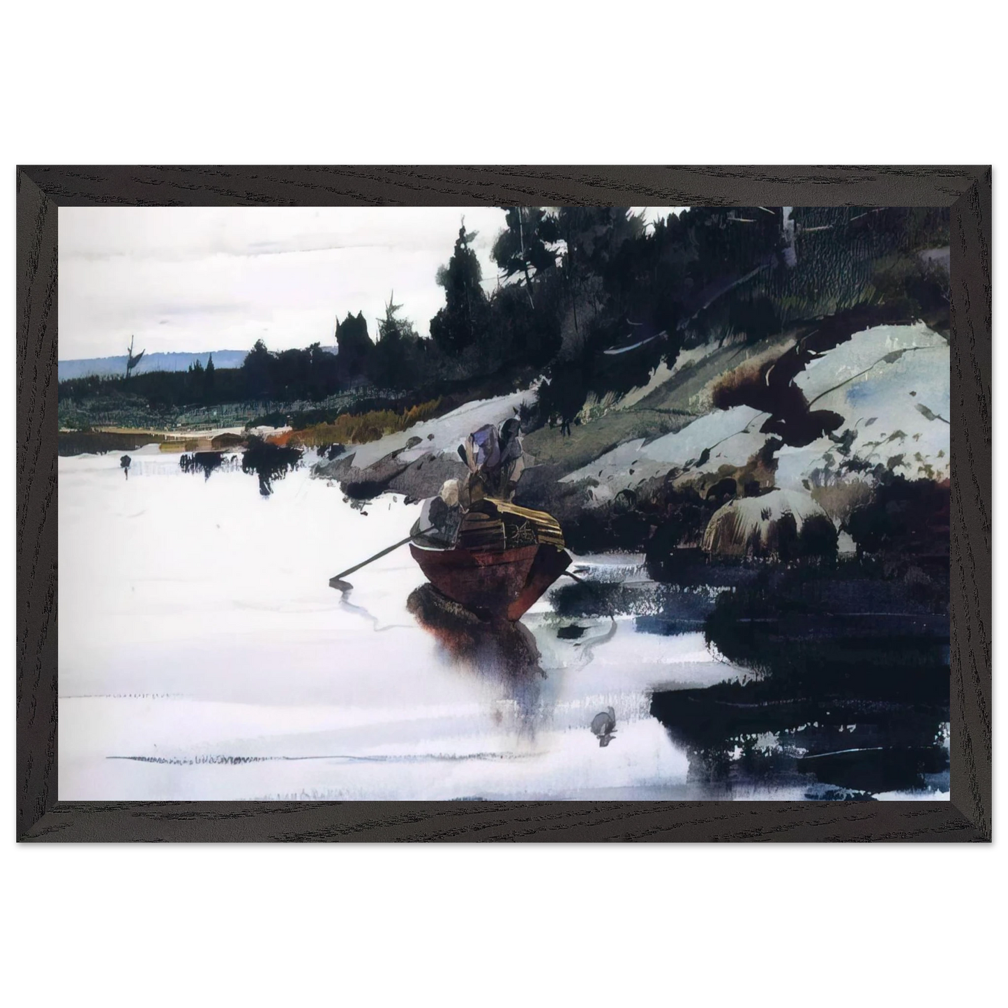 Andrew Wyeth - TURKEY COVE LEDGE Wall Art - 21x29.7 cm / 8x12" - Premium Wooden Framed Poster With Fine Art Paper - White frame