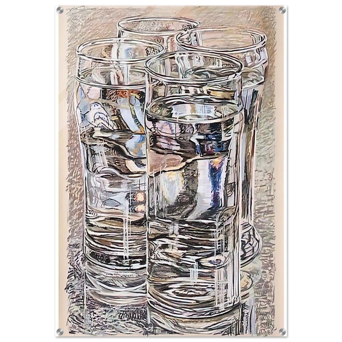4 GLASSES 1974 - Janet Fish Acrylic Print - 70x100 cm / 28x40″ inches