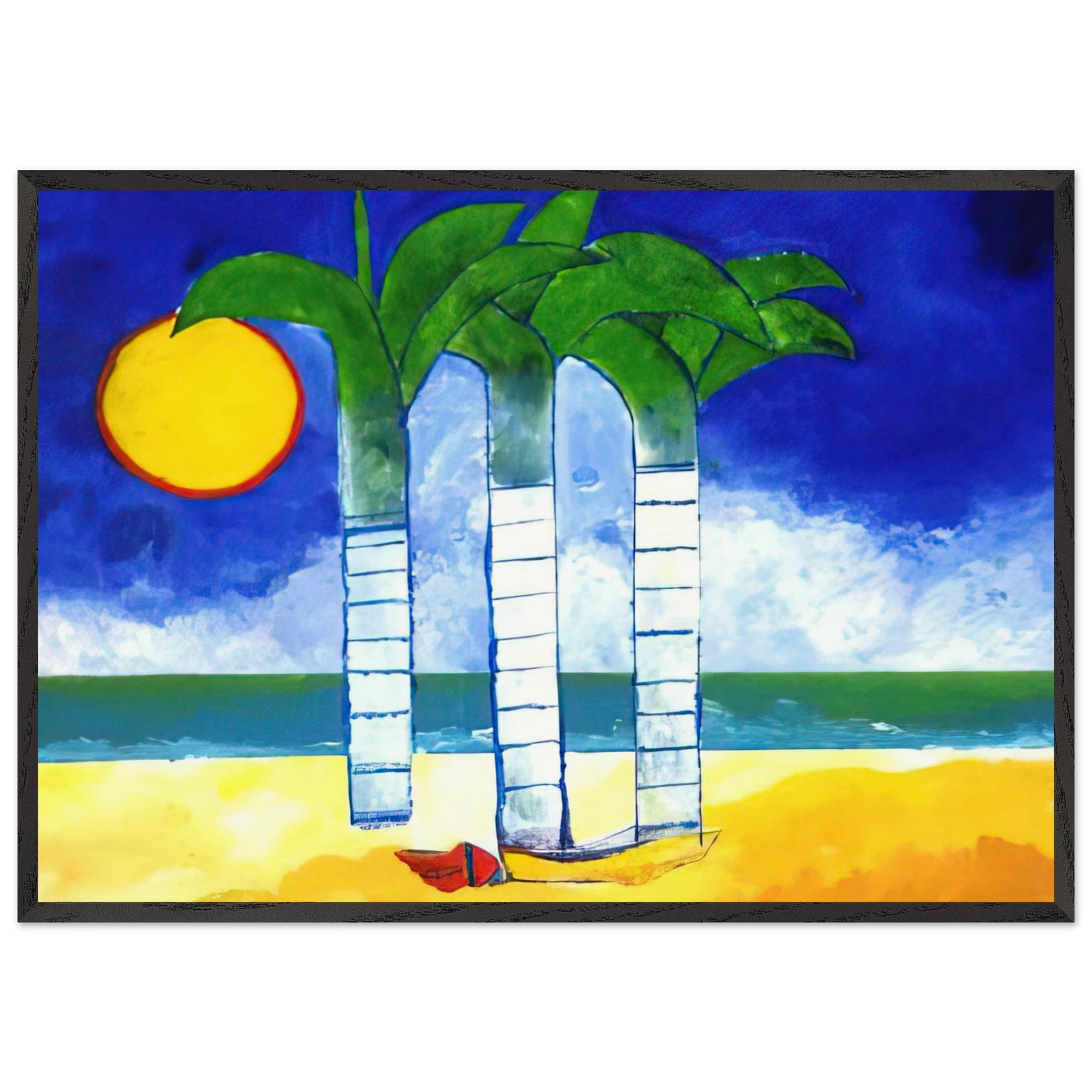 Paisagem - Naive Art Primitivism - Aldemir Martins Framed Art Print – Black Wooden Frame - Default Title - -Framed Art Print