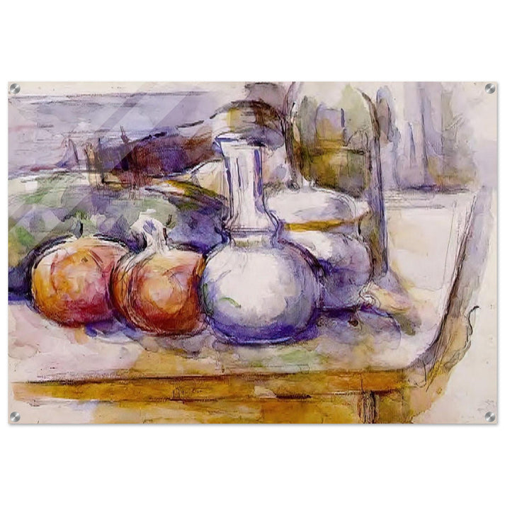 Still Life with Carafe, Sugar Bowl, Bottle, Pommegranates and Watermelon - Paul Cézanne Acrylic Print - 70x100 cm / 28x40″ inches | Paul Cézanne Wall Art | Paul Cézanne Prints