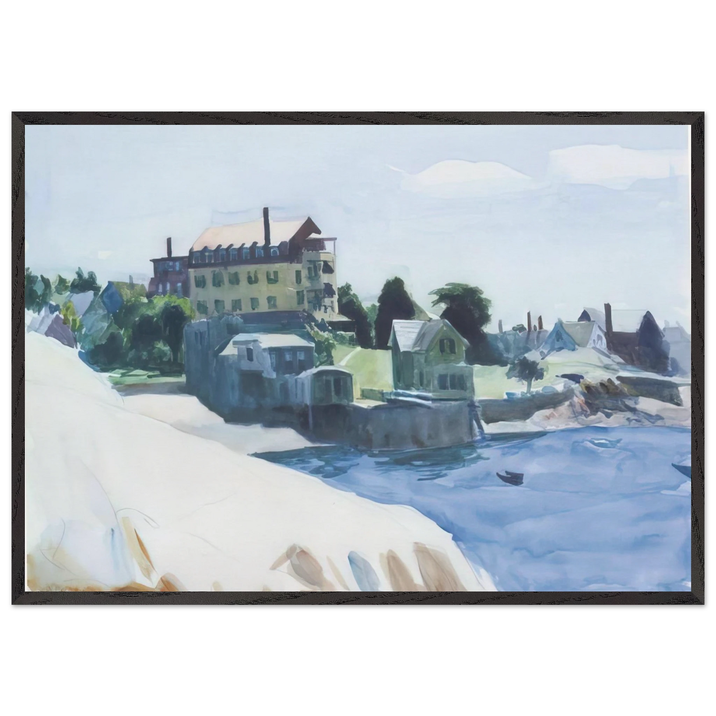 Small Town on Cove - Edward Hopper Framed Art Print – Black Wooden Frame - Default Title - -Framed Art Print