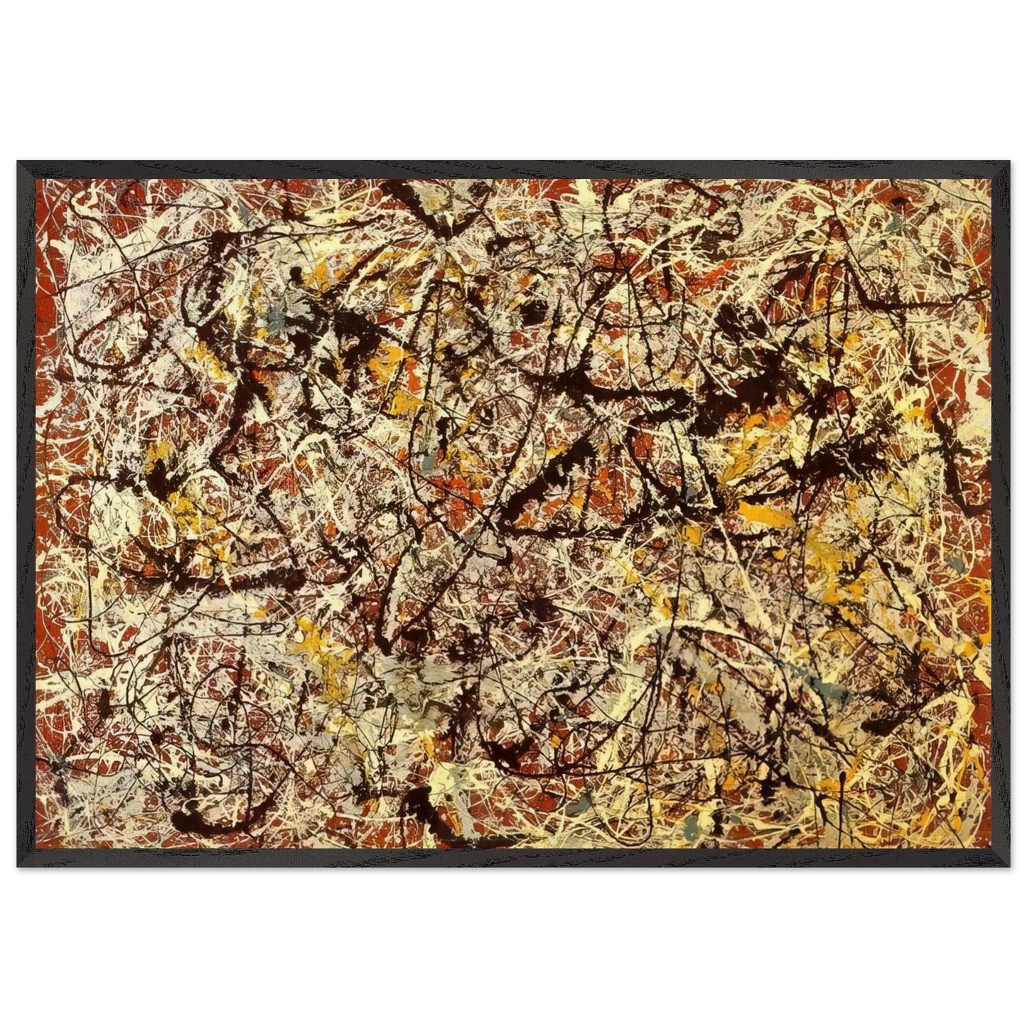 MURAL ON INDIAN RED GROUND 1950 - Jackson Pollock 70x100 cm / 28x40 inches Framed Art Print – Black Wooden Frame