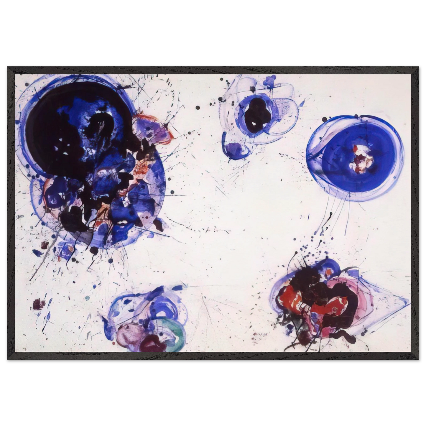 Blue and Red Balls - Sam Francis 70x100 cm / 28x40 inches Framed Art Print – Black Wooden Frame