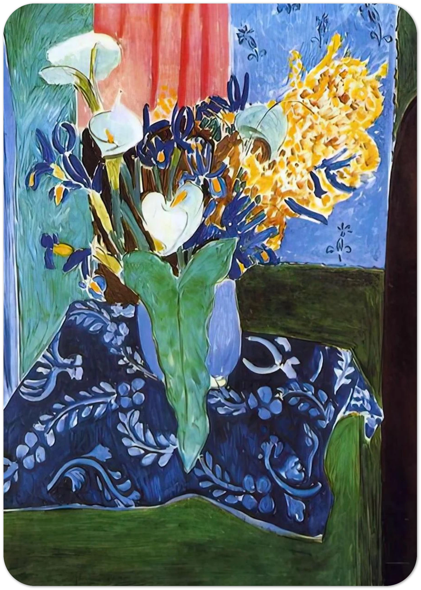 CALLA LILIES IRISES AND MIMOSAS 1913 By Henri Matisse Pack of 10 Post Cards | Henri Matisse Post Cards | A6 (10.5 x 14.8 cm) - 4.1 x 5.8 inches