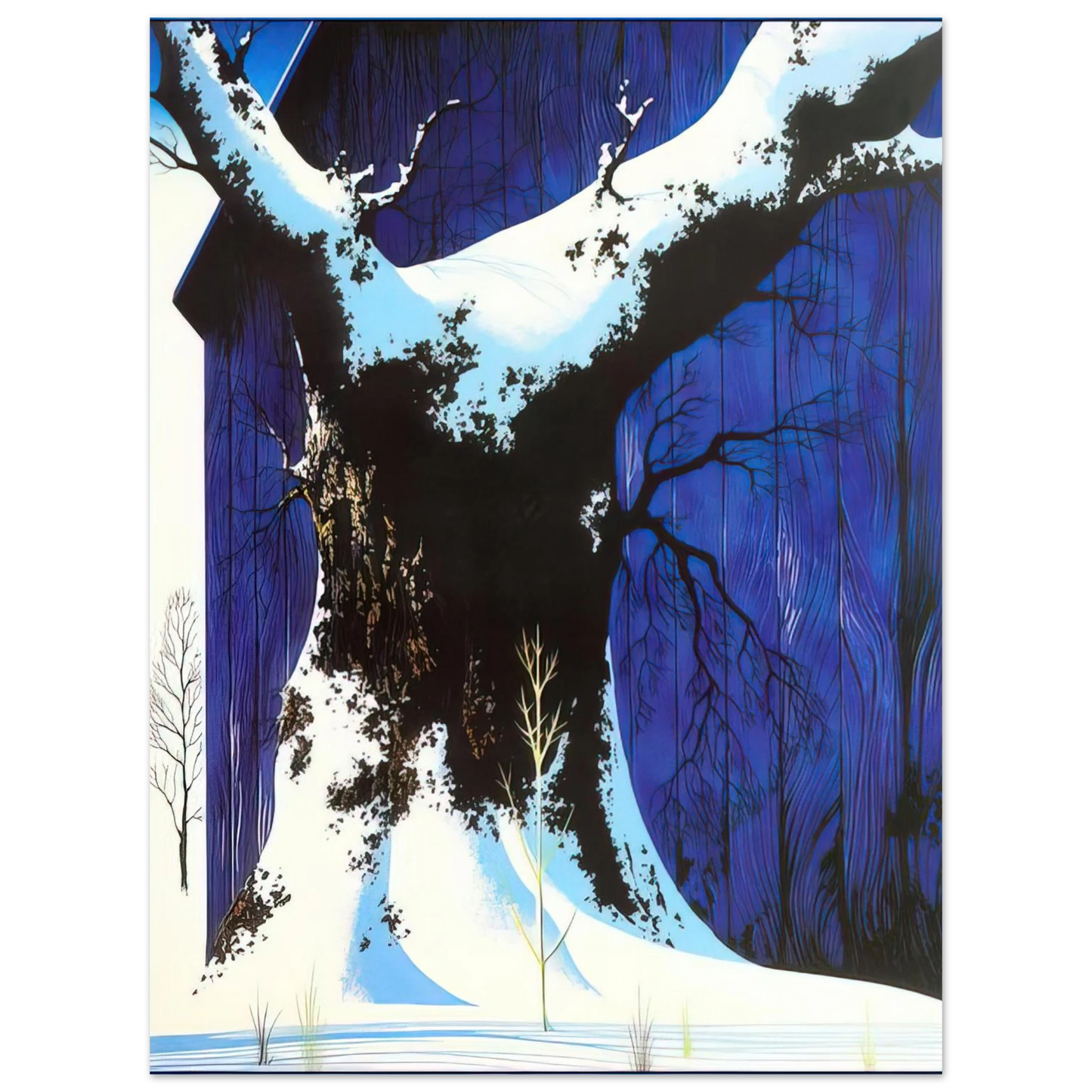 Eyvind Earle - Blue Barn and Snow Fine Art Poster - Default Title