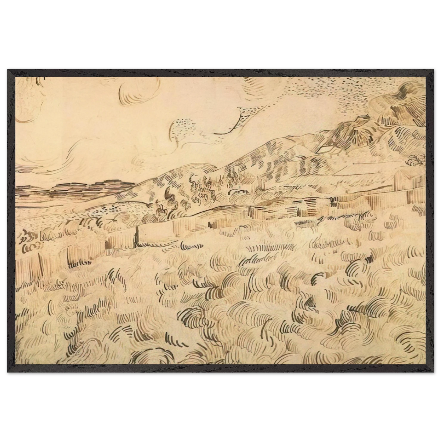 Mountain Landscape Seen across the Walls - Vincent van Gogh Framed Art Print – Black Wooden Frame - Default Title - -Framed Art Print