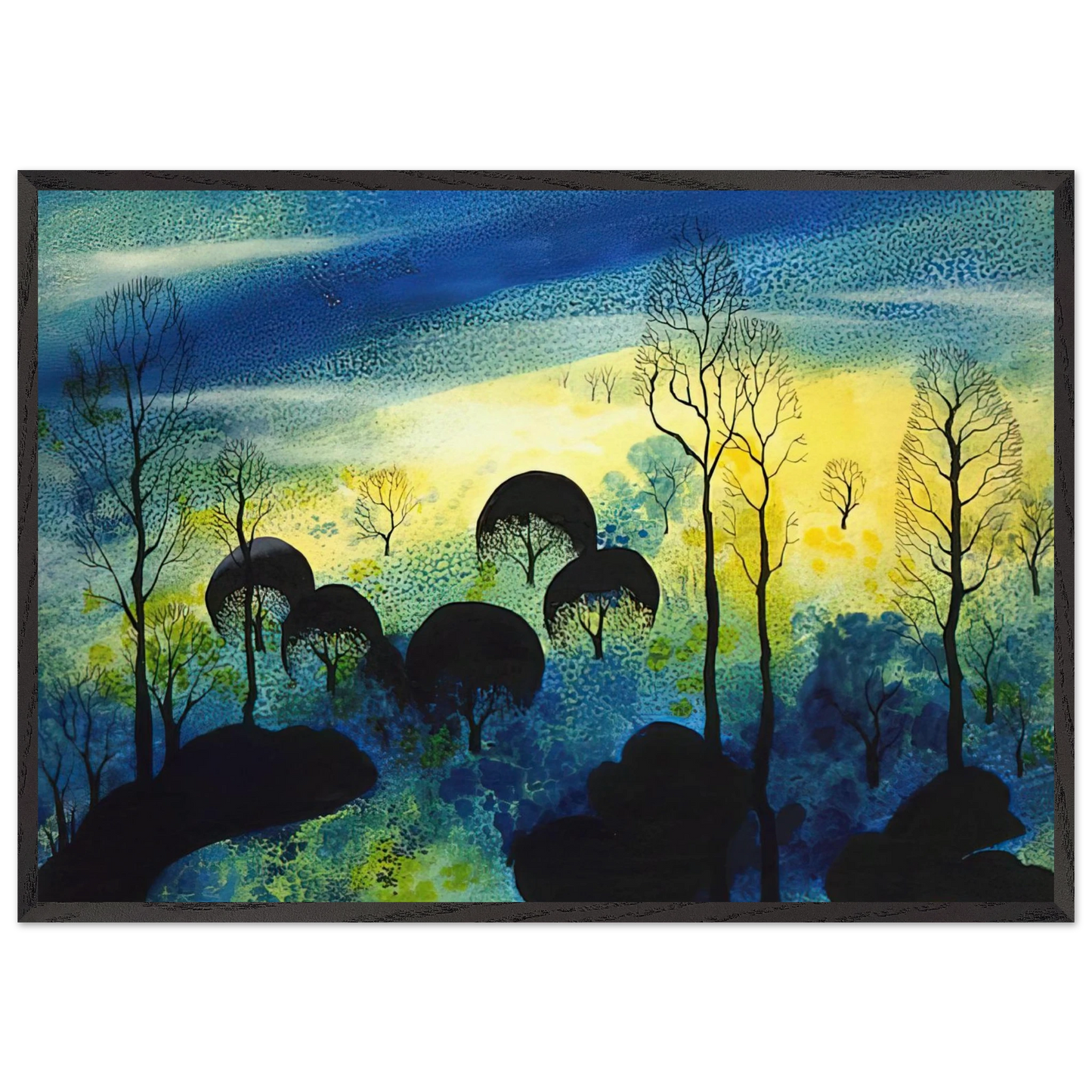 Pastures Through the Fog - Eyvind Earle 70x100 cm / 28x40 inches Framed Art Print – Black Wooden Frame