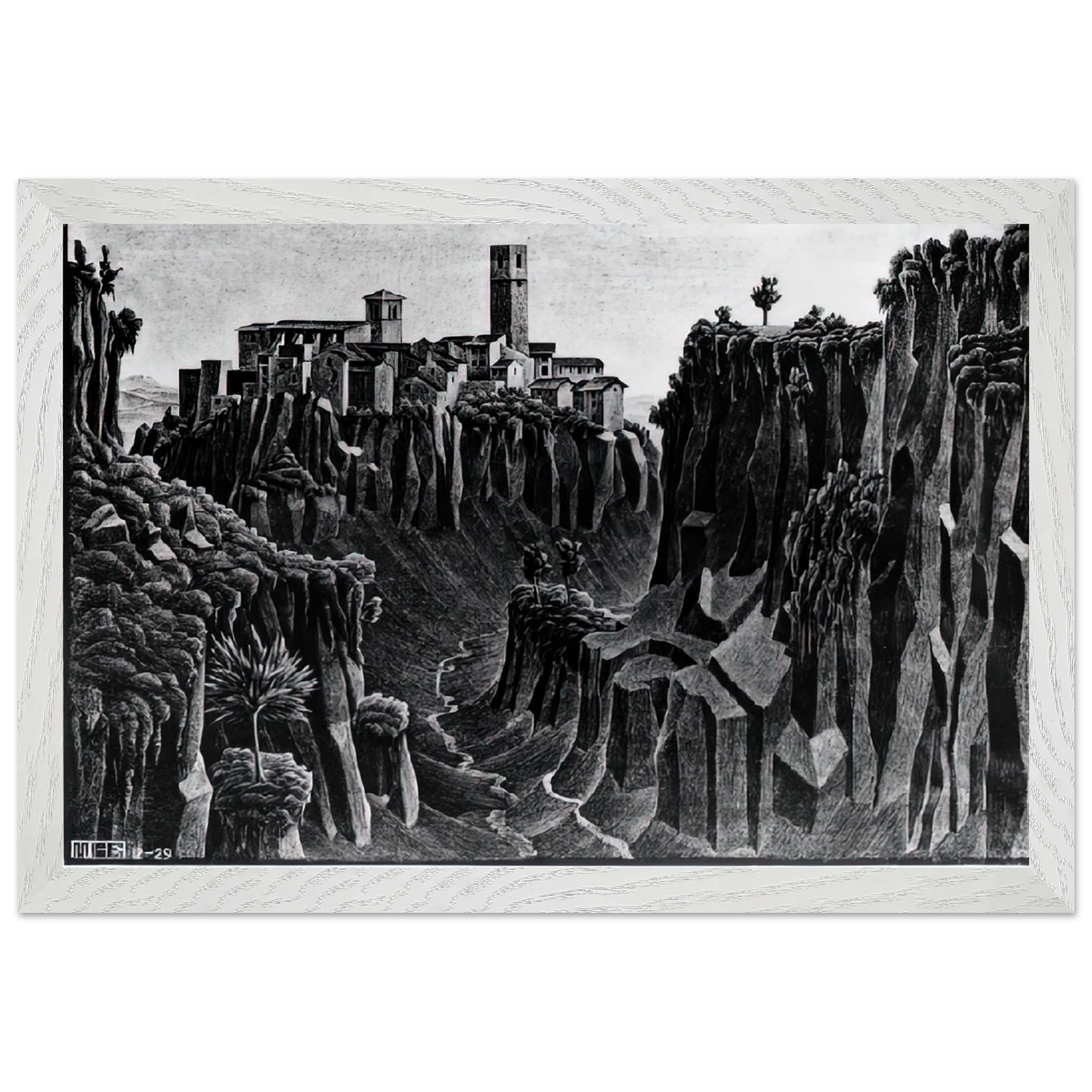 MC Escher - CIMINO BARBARANO Wall Art - 60x80 cm / 24x32 inches - Premium Wooden Framed Poster With Fine Art Paper - Wood frame