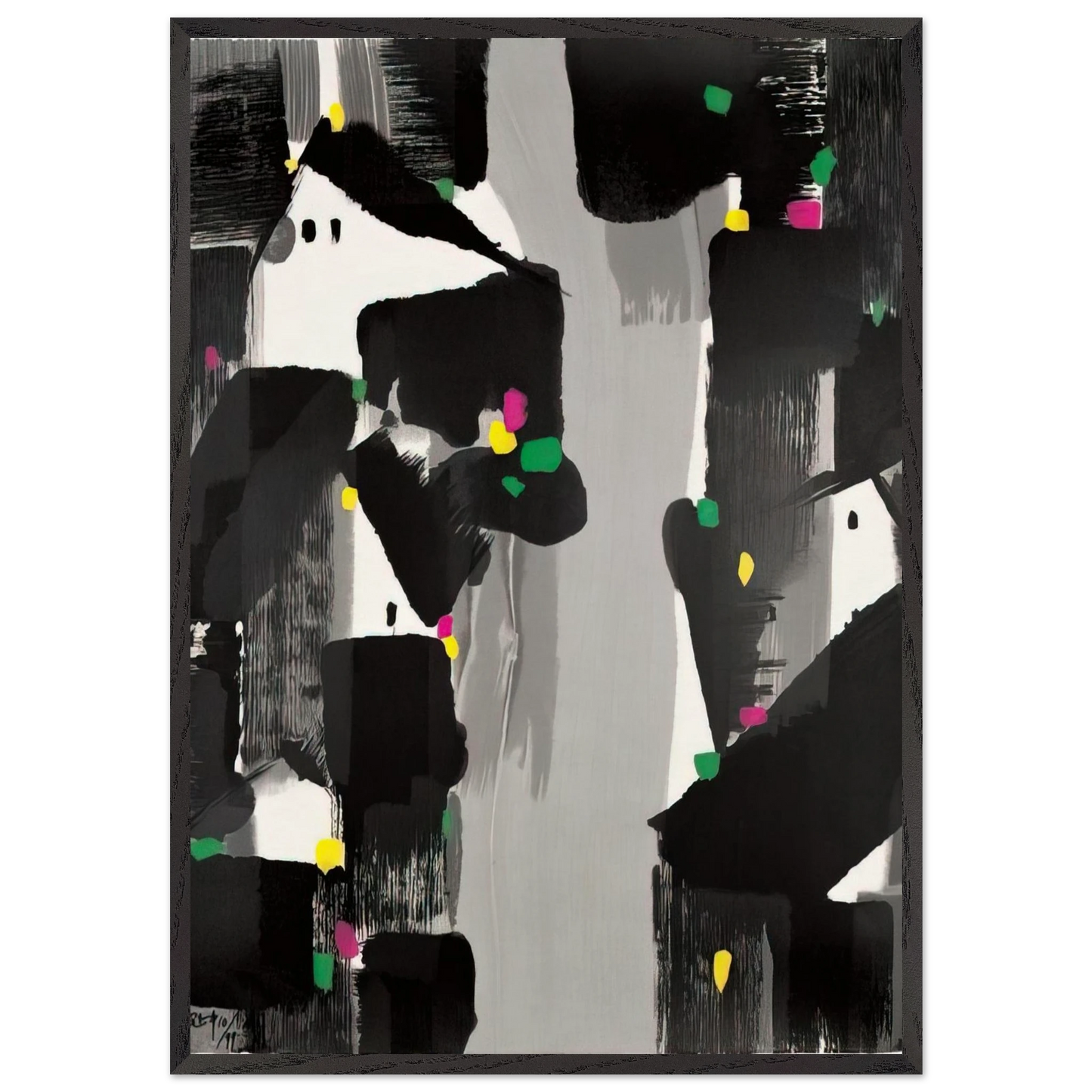 Houses of the South - 2007 - Wu Guanzhong 70x100 cm / 28x40 inches Framed Art Print – Black Wooden Frame