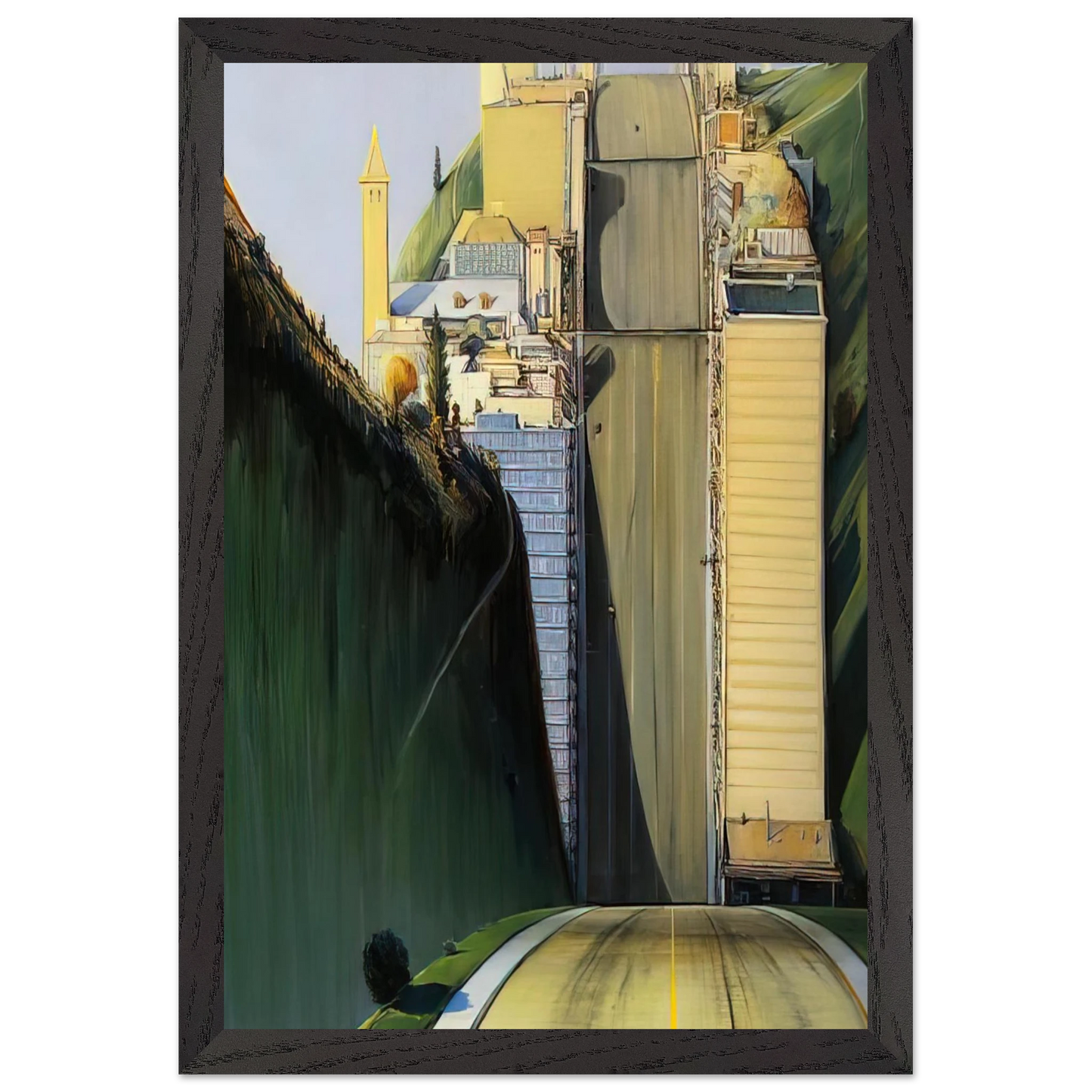 Wayne Thiebaud - Park Place - 1993 Wall Art - 60x80 cm / 24x32 inches - Premium Wooden Framed Poster With Fine Art Paper-canvas - Wood frame