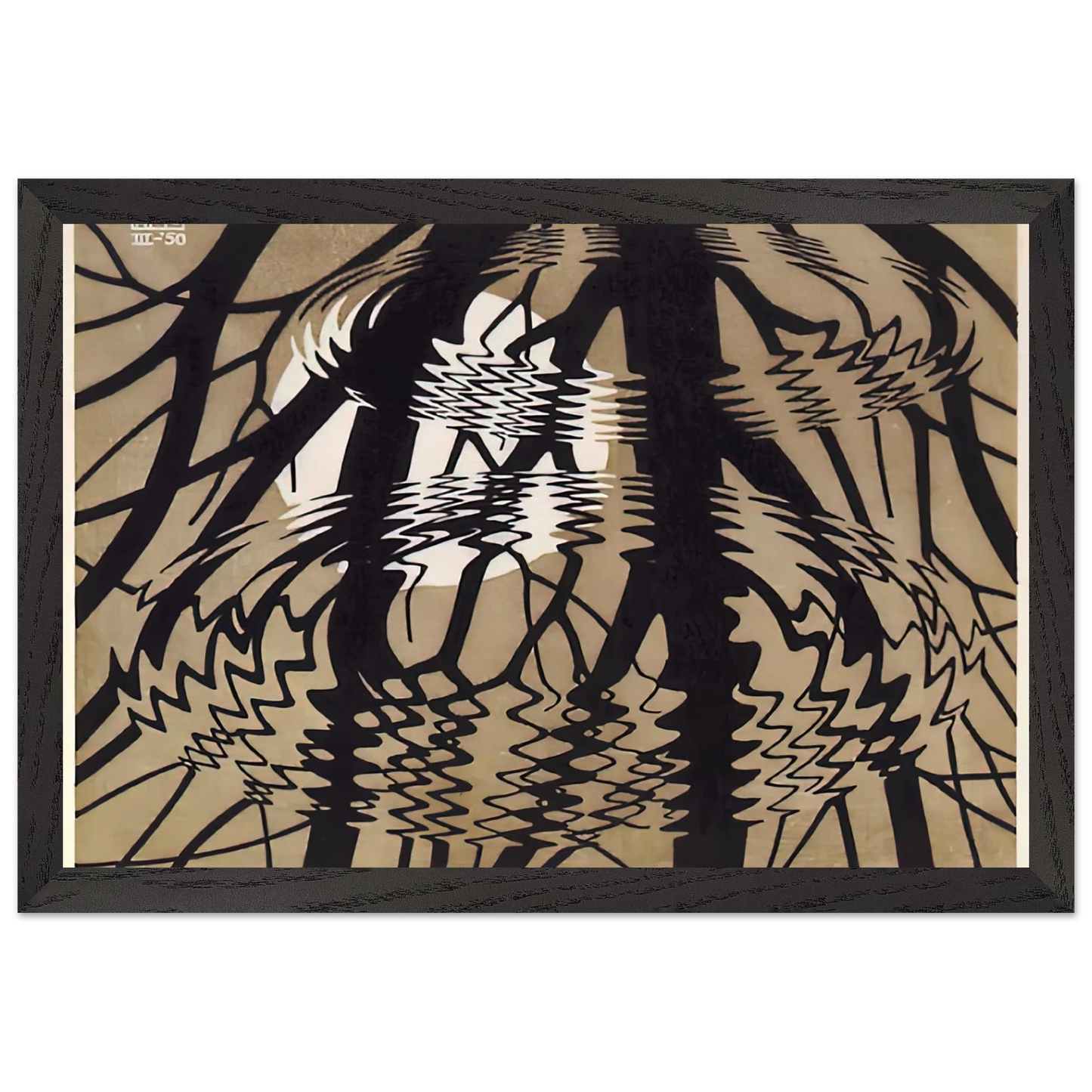 MC Escher - RIPPLED SURFACE COLOUR Wall Art - 60x80 cm / 24x32 inches - Premium Wooden Framed Poster With Fine Art Paper - Wood frame