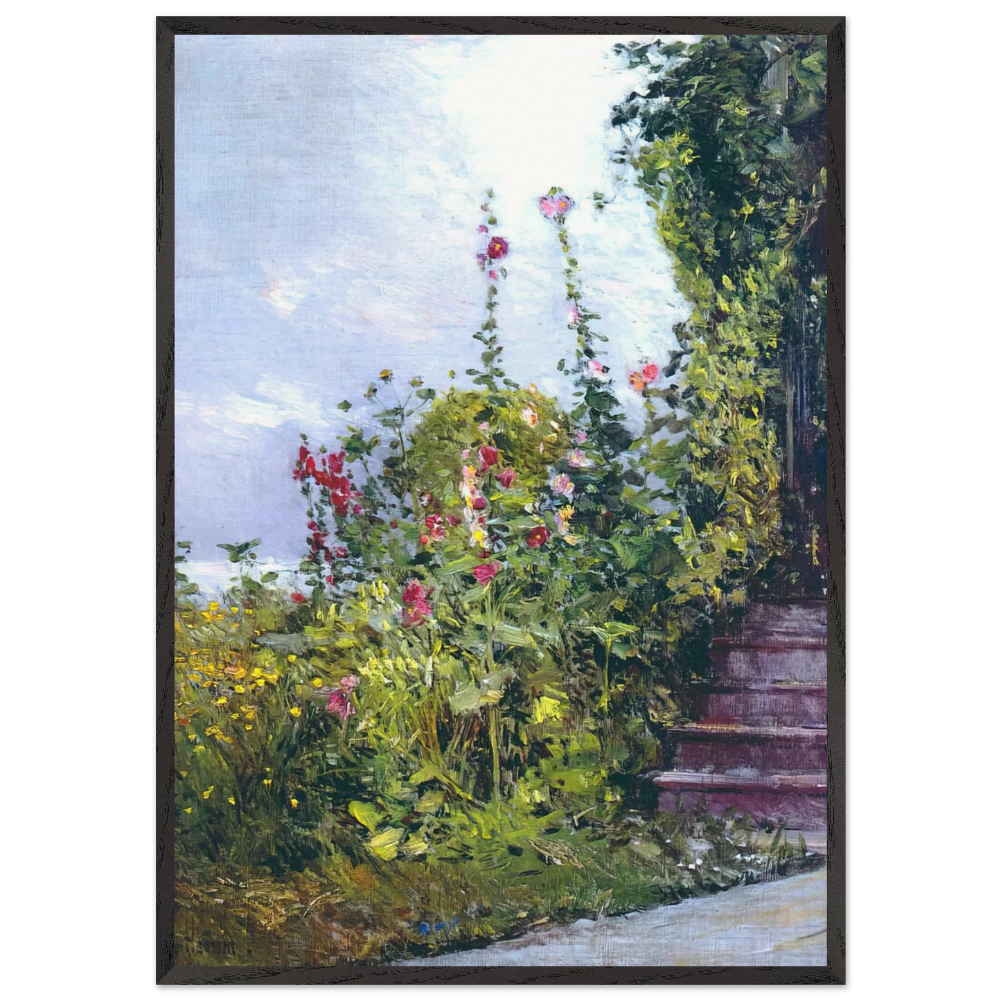 Celia Thaxters Garden Appledore Isles of Shoals - Childe Hassam 70x100 cm / 28x40 inches Framed Art Print – Black Wooden Frame