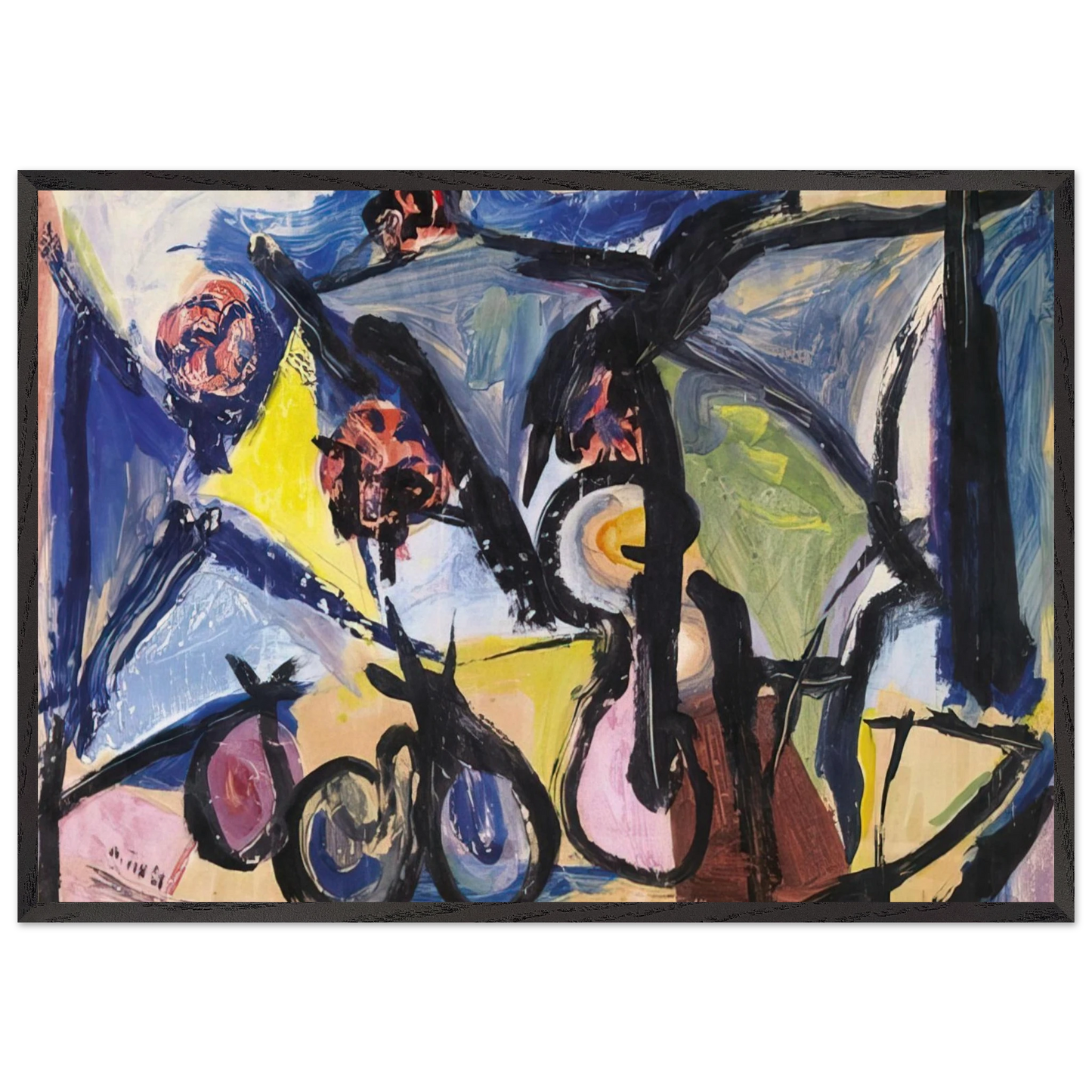 Abstract Still Life - 1950 - Walasse Ting 70x100 cm / 28x40 inches Framed Art Print – Black Wooden Frame