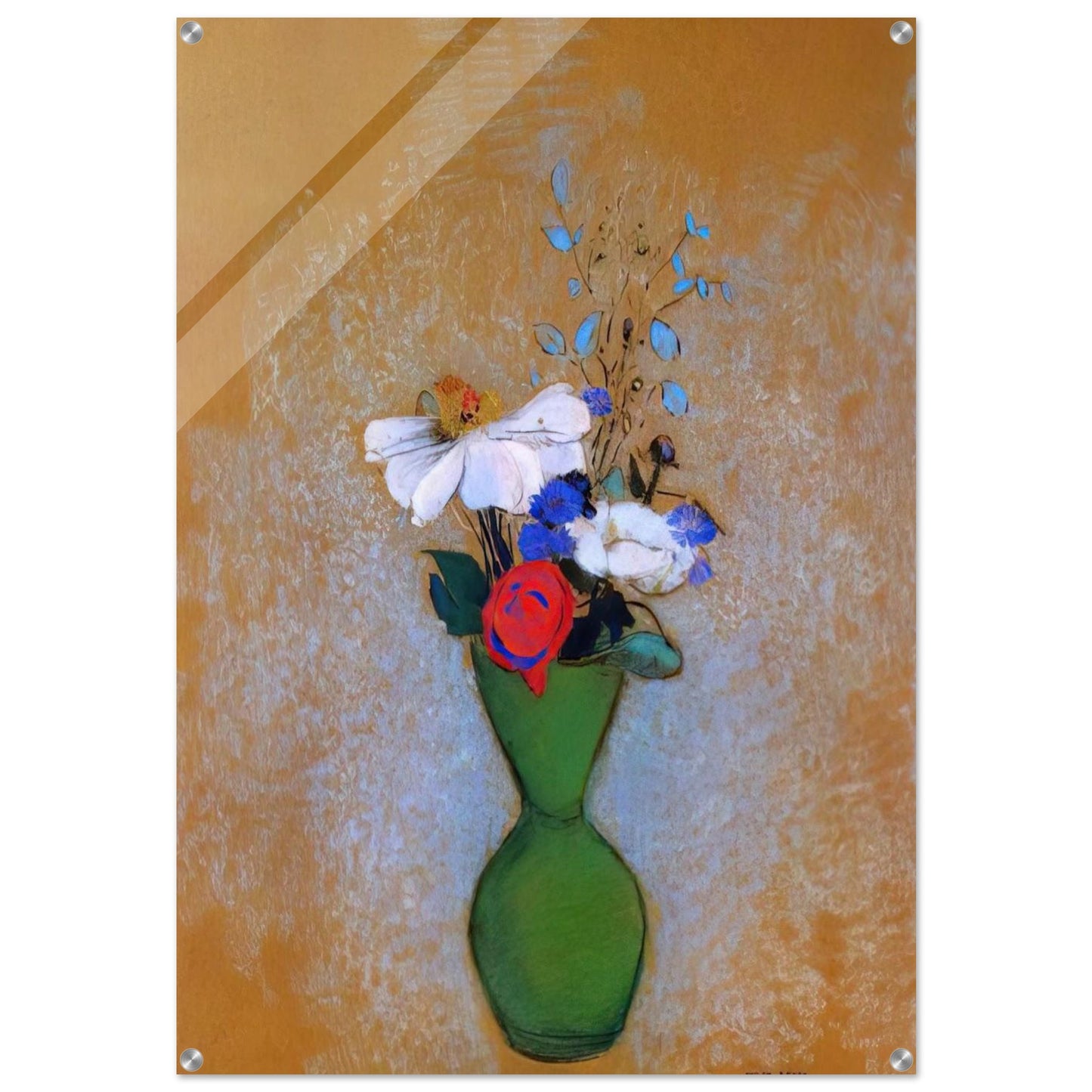 ROSE PEONY AND CORNFLOWERS IN A GREEN VASE - Odilon Redon Acrylic Print - 70x100 cm / 28x40″ inches
