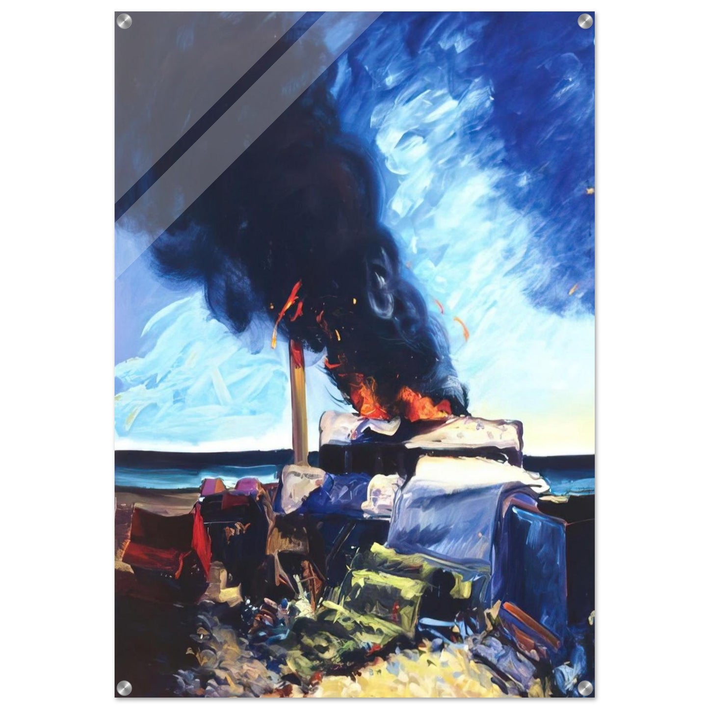 Beach Trash Burning - 1982 - Carlos Almaraz Acrylic Print - 70x100 cm / 28x40″ inches | Carlos Almaraz Wall Art | Carlos Almaraz Prints