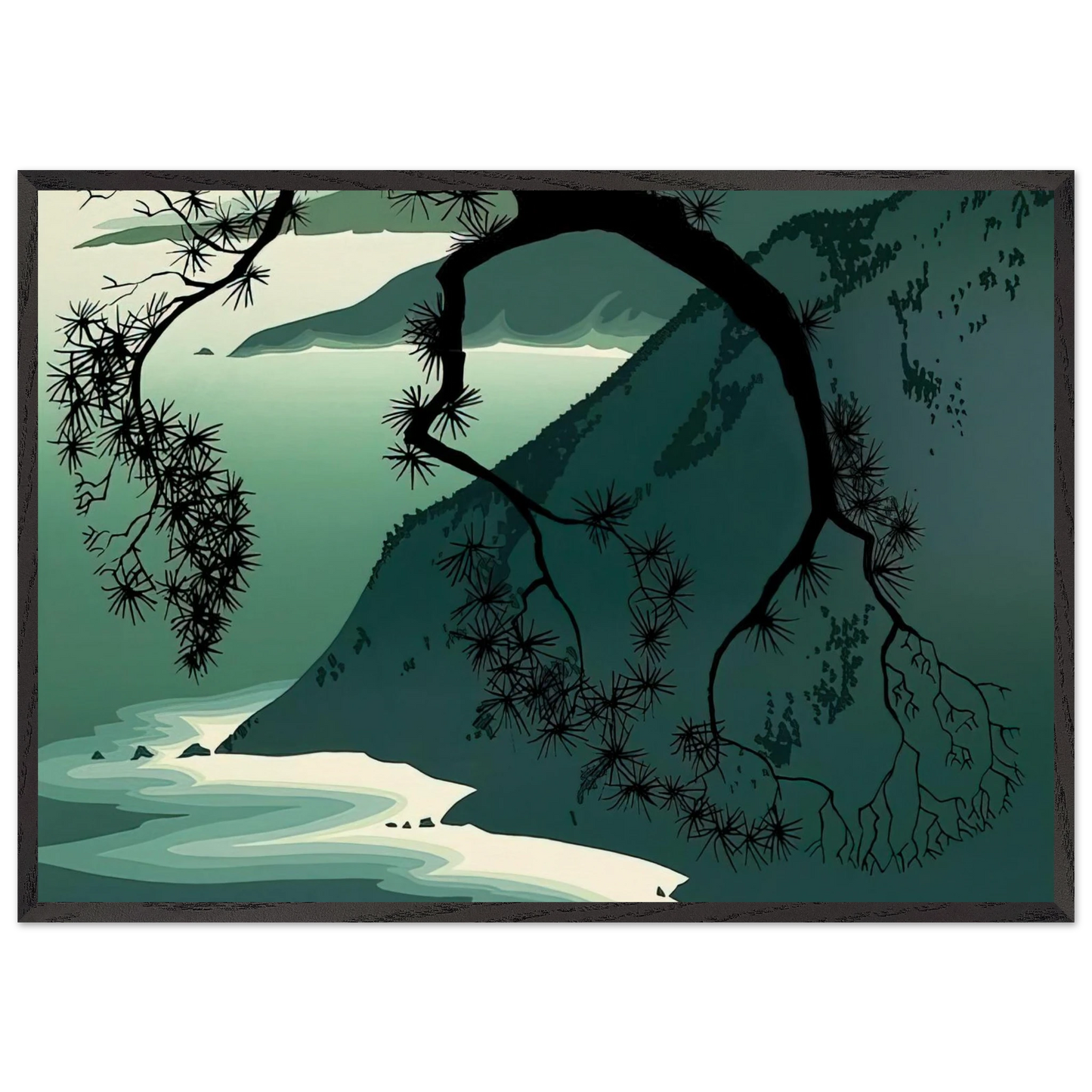 Quiet Evening - Eyvind Earle 70x100 cm / 28x40 inches Framed Art Print – Black Wooden Frame