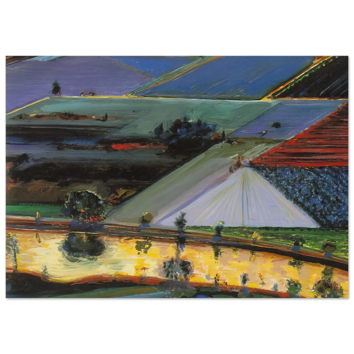 Wayne Thiebaud - Farm Channel - 1996 Wall Art - 30x40 cm / 12x16 inches - Premium Wooden Framed Poster With Fine Art Paper - Wood frame