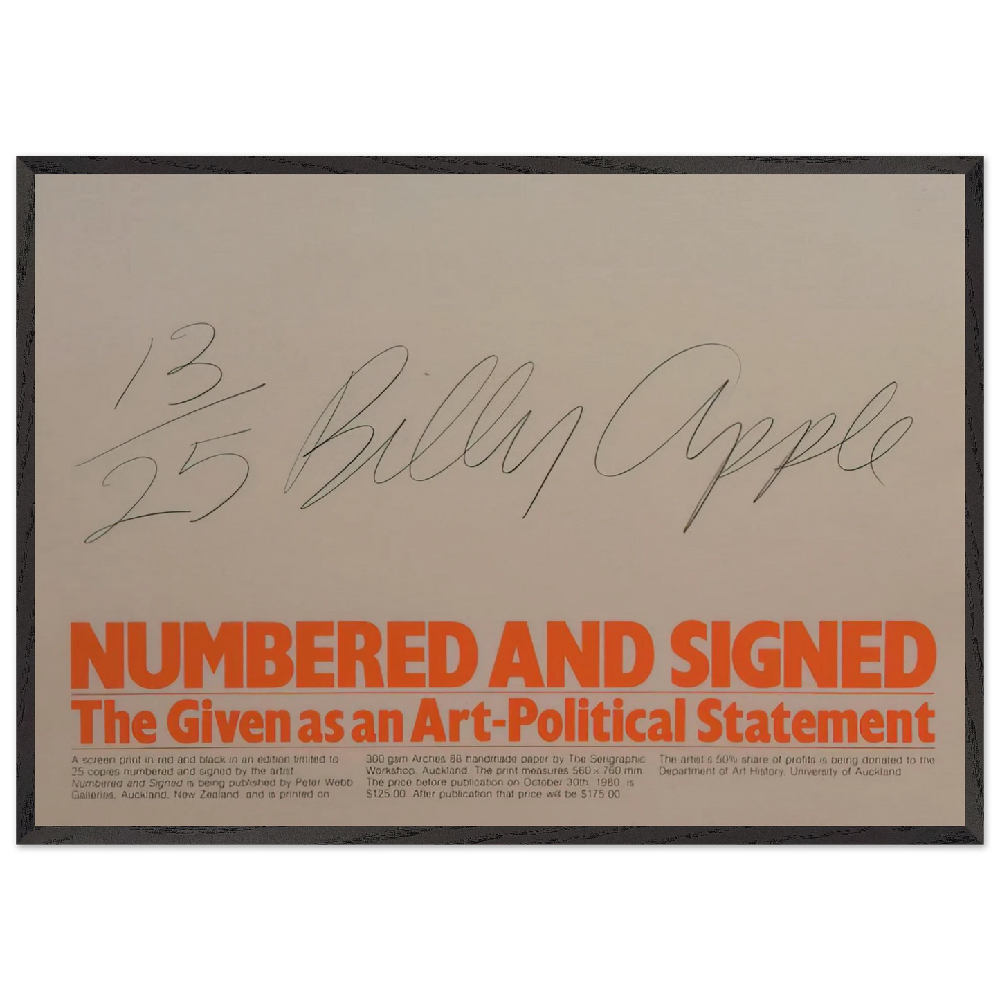 Numbered and Signed - 1980 - Billy Apple Framed Art Print – Black Wooden Frame - Default Title - -Framed Art Print